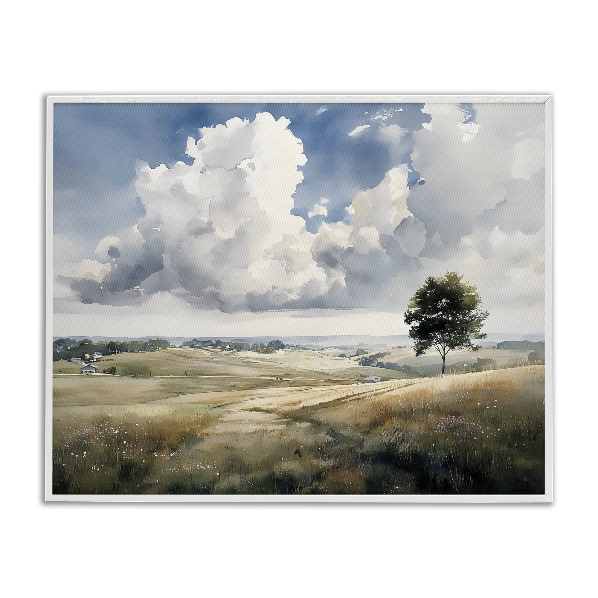 Stupell Industries Pretty Hills with Solitary Tree White Framed Giclee Art, design by Franklyn Gregory
