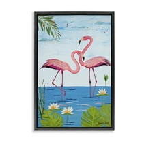 Stupell Industries Pretty In Pink Flamingos Animals & Insects Painting Black Floater Framed Canvas Art Print Wall Art, 17 x 25