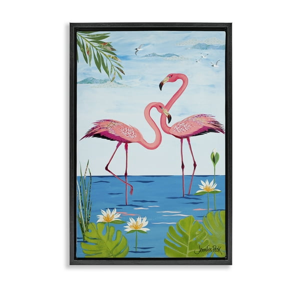 Stupell Industries Pretty In Pink Flamingos Animals & Insects Painting Black Floater Framed Canvas Art Print Wall Art, 17 x 25