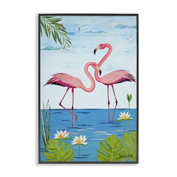 Stupell Industries Pretty In Pink Flamingos Animals & Insects Painting Black Framed Art Print Wall Art, 12 x 18
