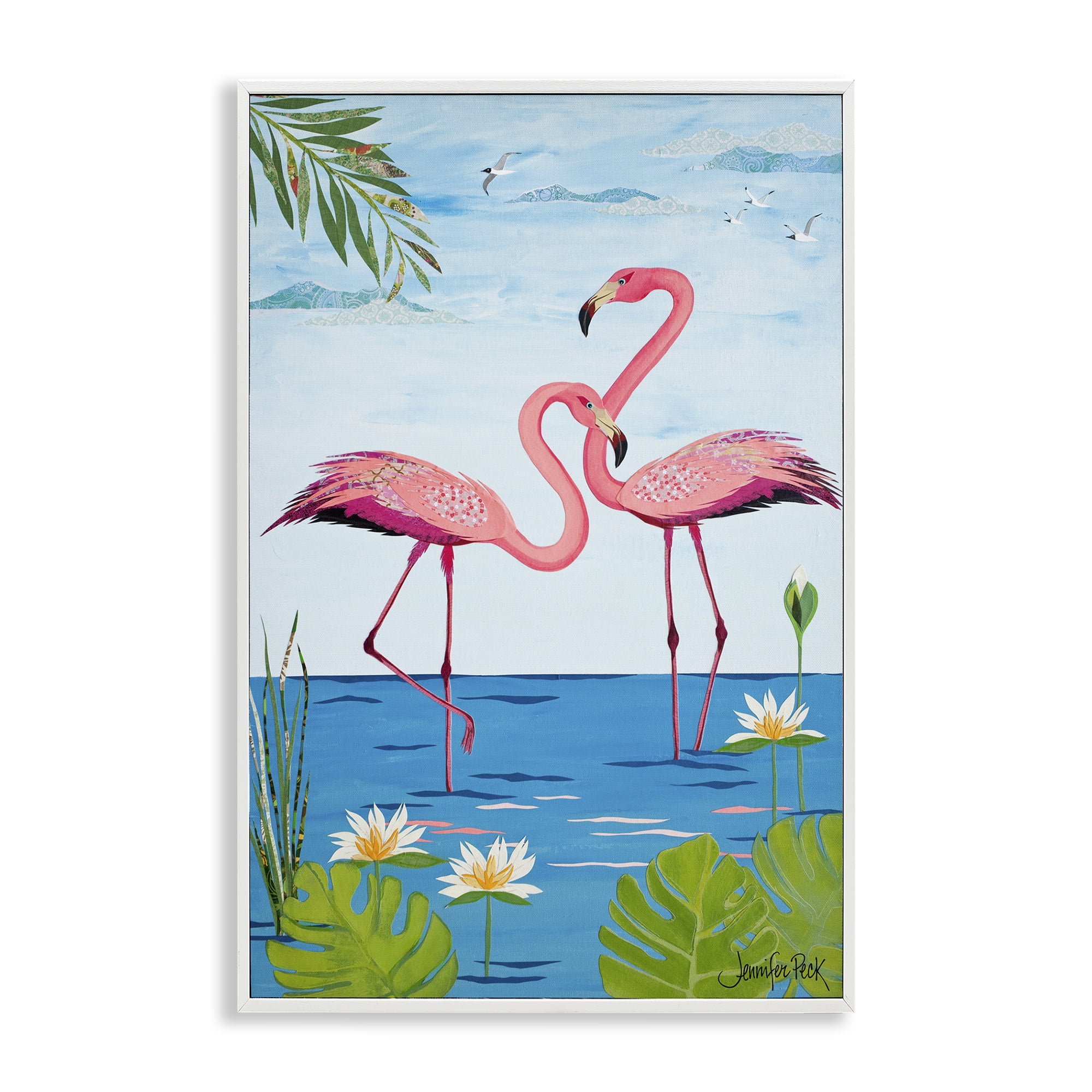 Stupell Industries Pretty In Pink Flamingos Animals & Insects Painting White Framed Art Print Wall Art, 12 x 18
