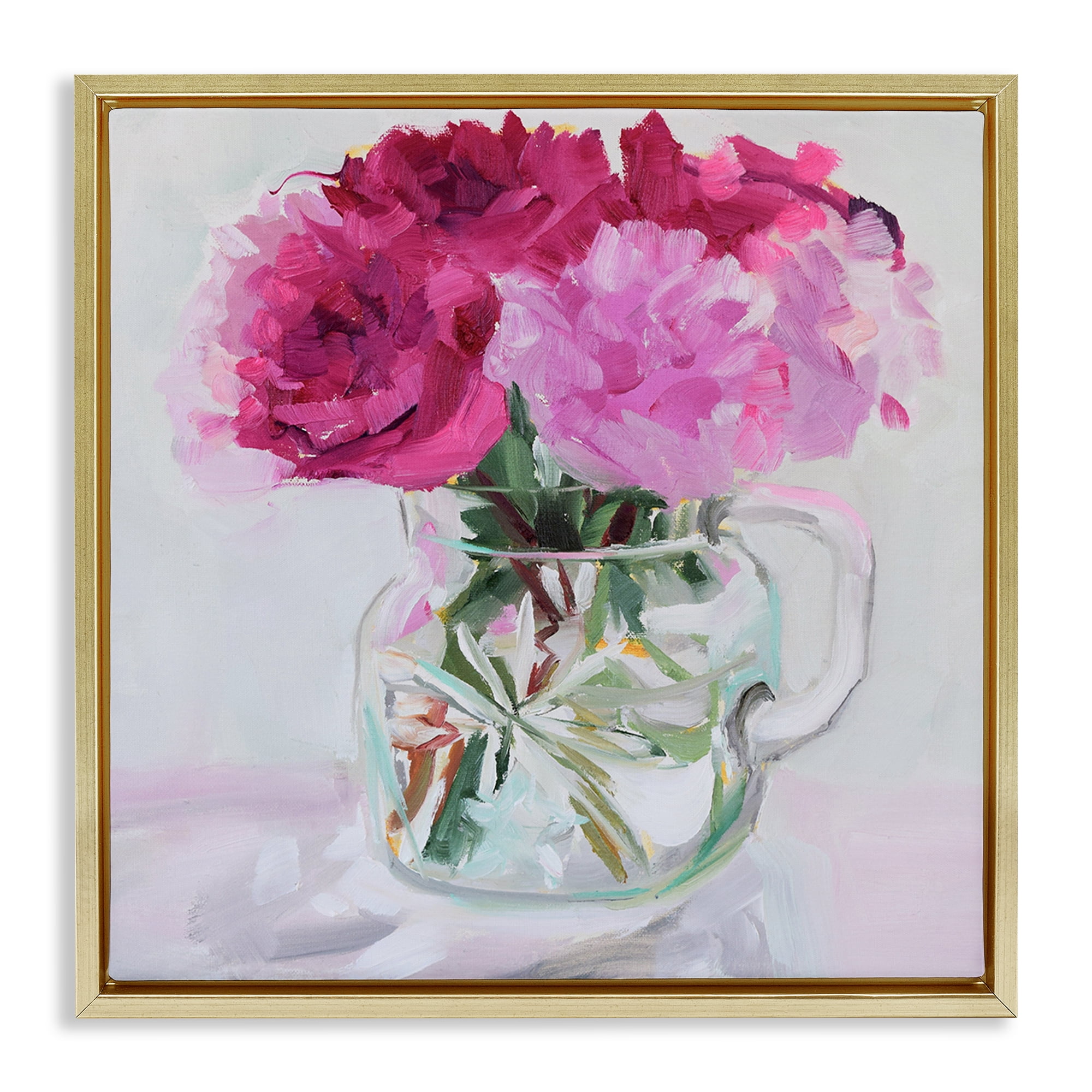 Stupell Industries Pretty In Pink Peonies Plants & Flowers Painting Gold Floater Framed Canvas Art Print Wall Art, 18 x 18