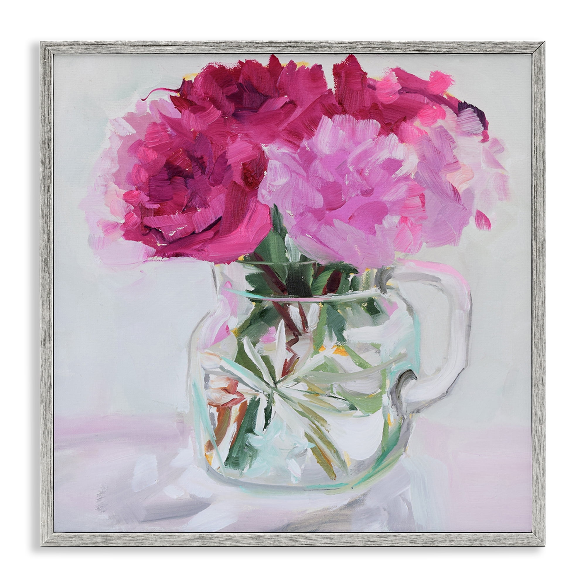 Stupell Industries Pretty In Pink Peonies Plants & Flowers Painting Gray Framed Art Print Wall Art, 17 x 17
