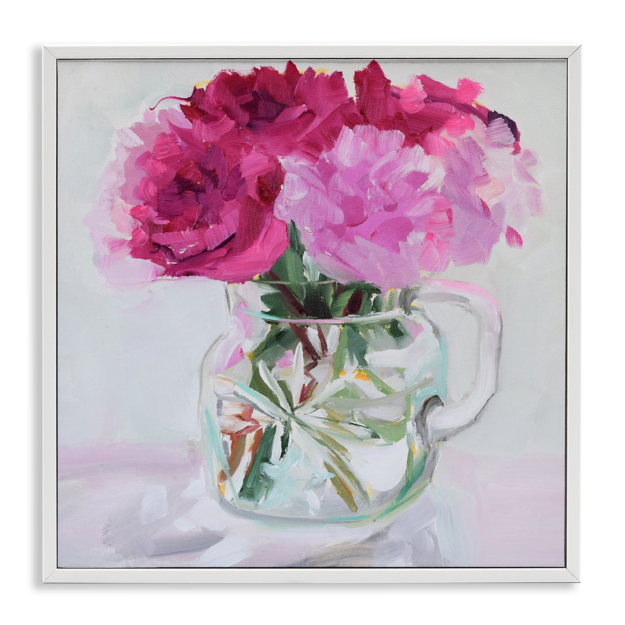 Stupell Industries Pretty In Pink Peonies Plants & Flowers Painting White Framed Art Print Wall Art, 12 x 12