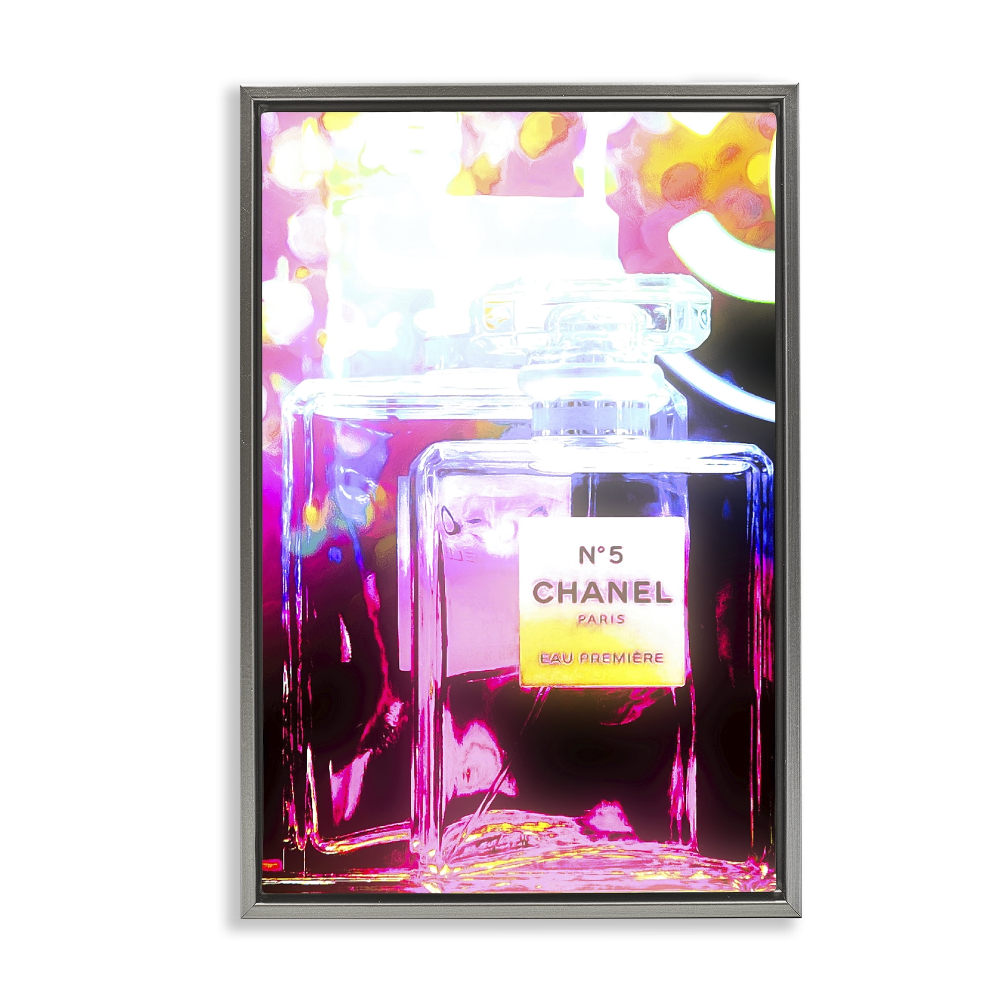 Stupell Industries Pretty In Pink Perfume Fashion Painting Gray Floater Framed Canvas Art Print Wall Art, 17 x 25