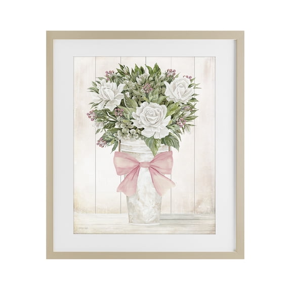 Stupell Industries Farmhouse Pretty In Pink Roses & Bow Birch Framed Print Under Glass, 13 x 16, by Cindy Jacobs