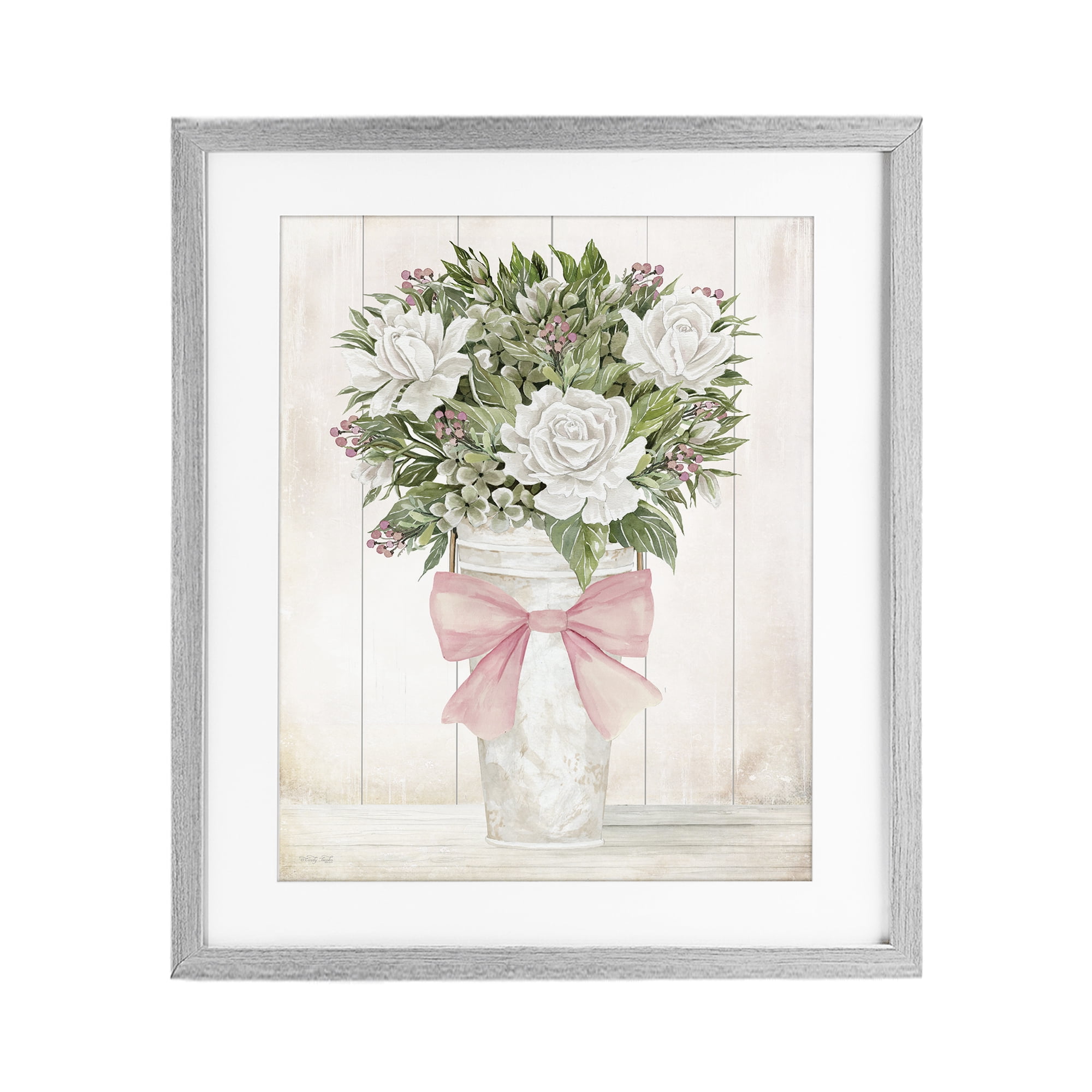 Stupell Industries Pretty In Pink Roses & Bow Gray Framed Print Under Glass, design by Cindy Jacobs