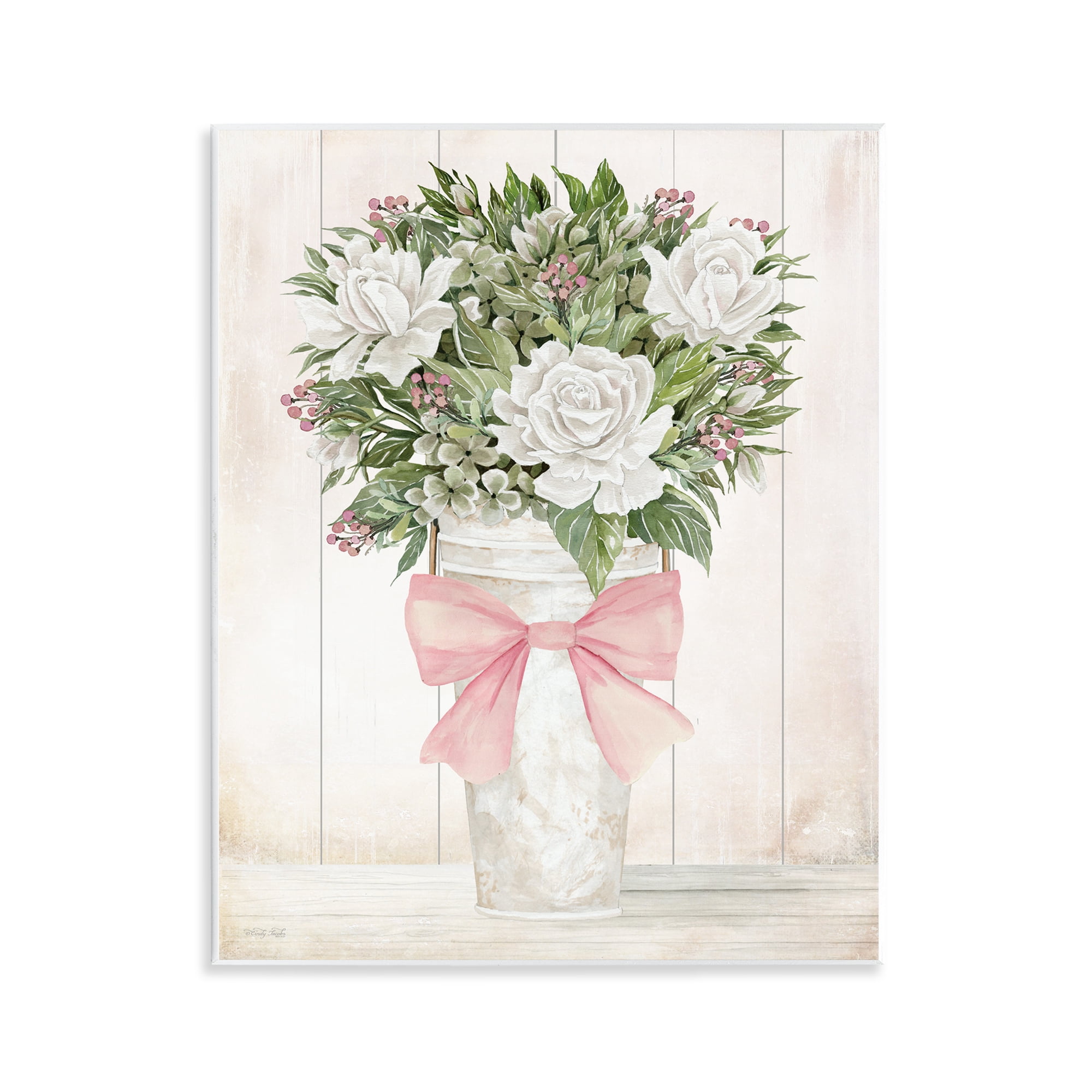 Stupell Industries Pretty In Pink Roses & Bow Wall Plaque Art, design by Cindy Jacobs