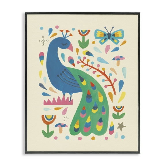 Stupell Industries Pretty Peacock Patterns Animals Painting Black Framed Art Print Wall Art, 11 x 14