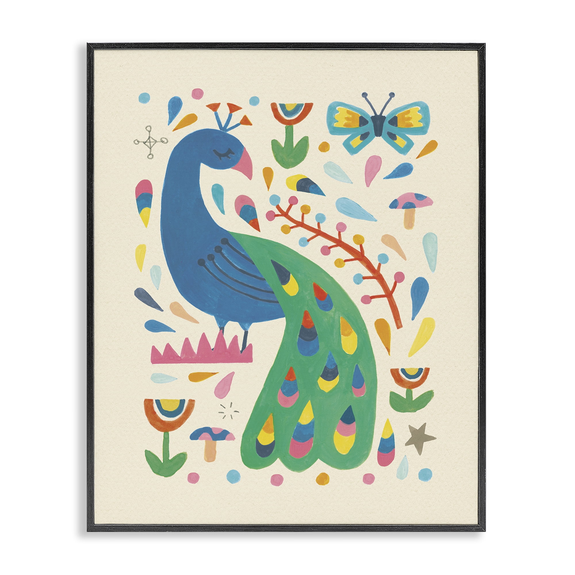 Stupell Industries Pretty Peacock Patterns Animals Painting Black Framed Art Print Wall Art, 16 x 20