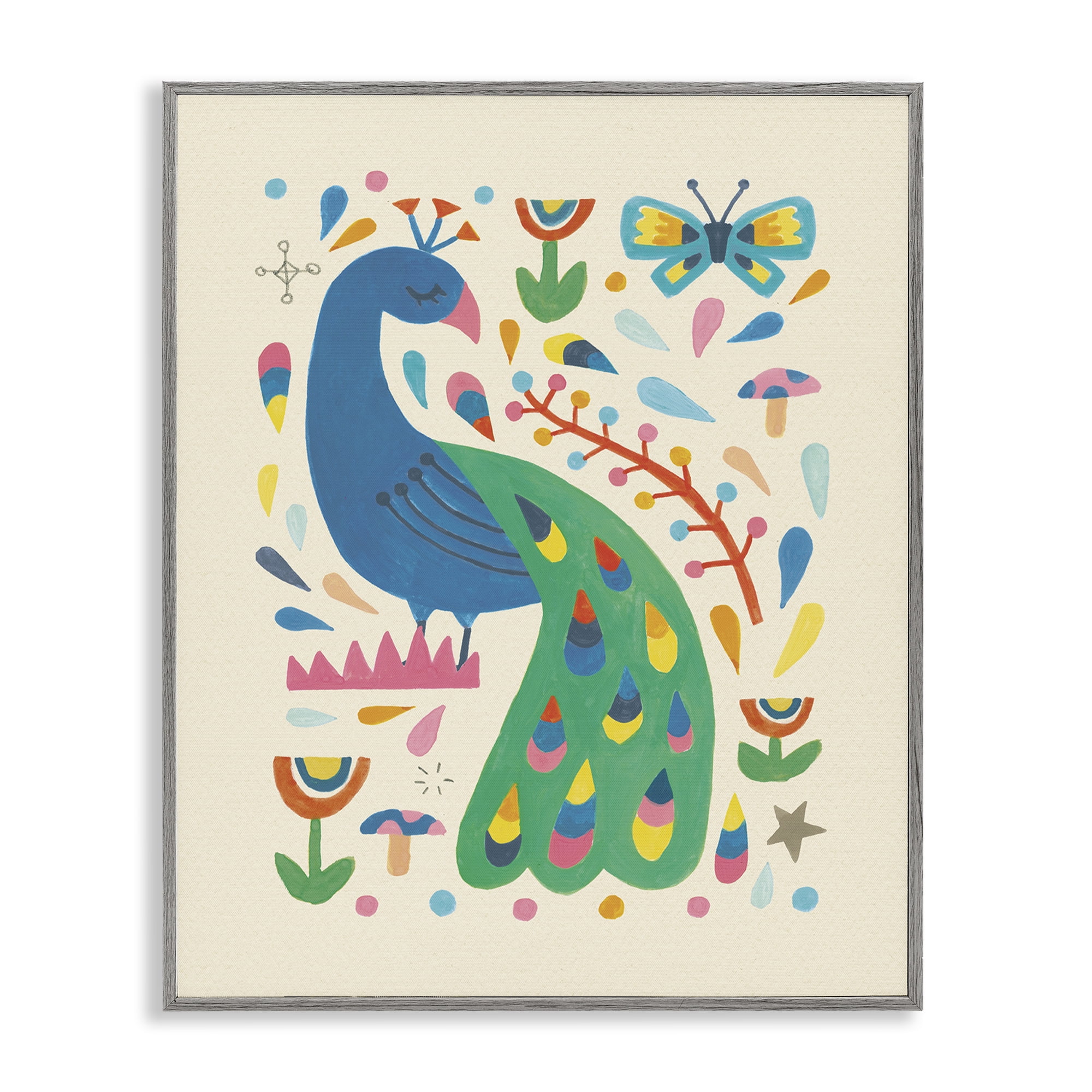 Stupell Industries Pretty Peacock Patterns Animals Painting Gray Framed Art Print Wall Art, 11 x 14