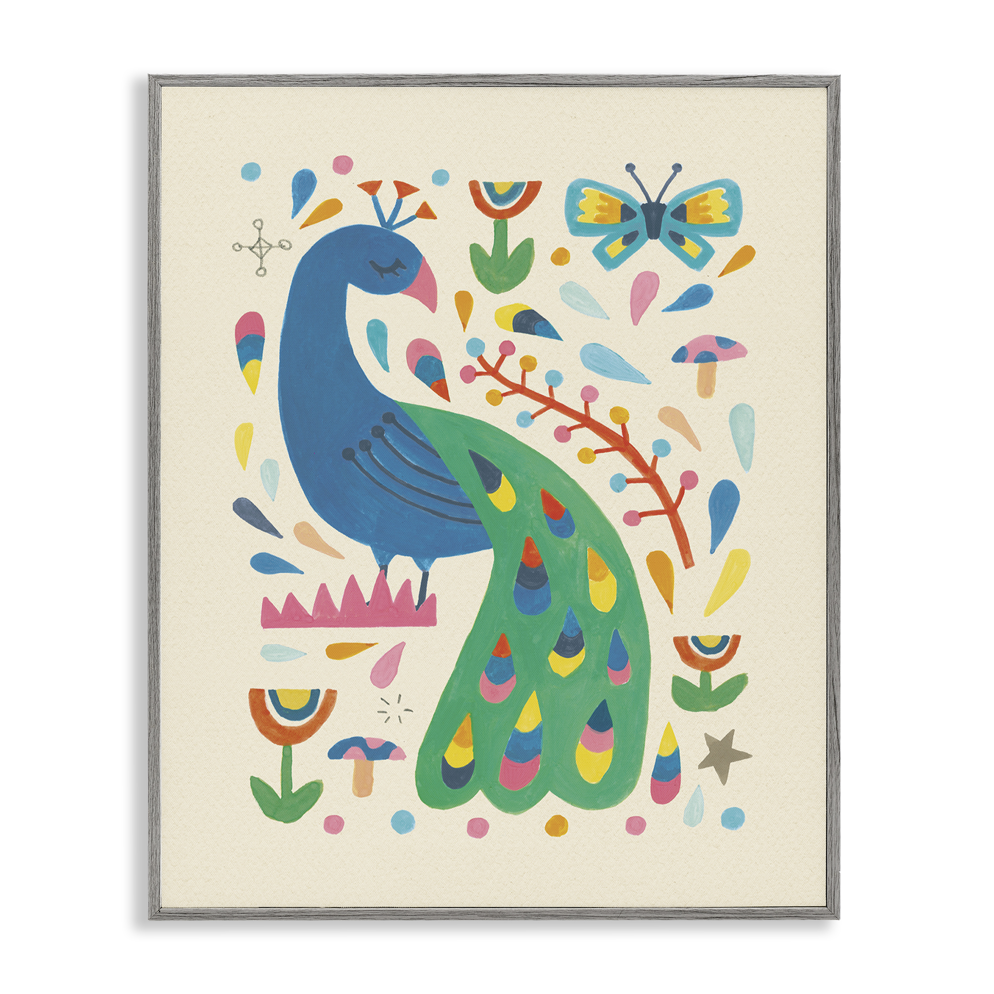 Stupell Industries Pretty Peacock Patterns Animals Painting Gray Framed Art Print Wall Art, 24 x 30