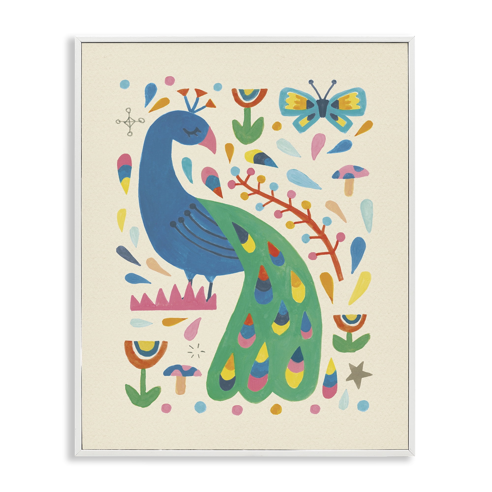 Stupell Industries Pretty Peacock Patterns Animals Painting White Framed Art Print Wall Art, 11 x 14