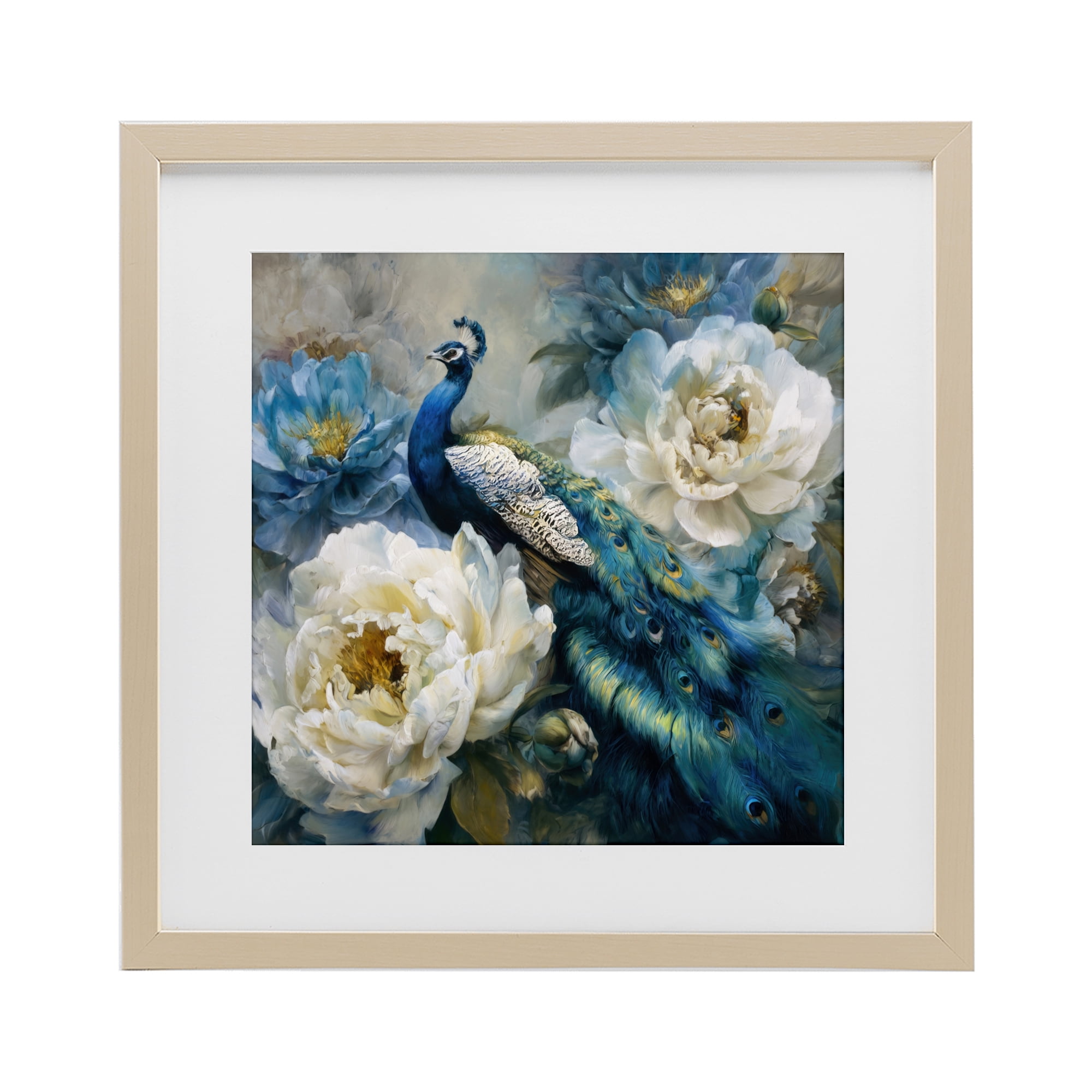 Stupell Industries Pretty Peacock with Roses Birch Framed Print Under Glass, design by Tina LeCour