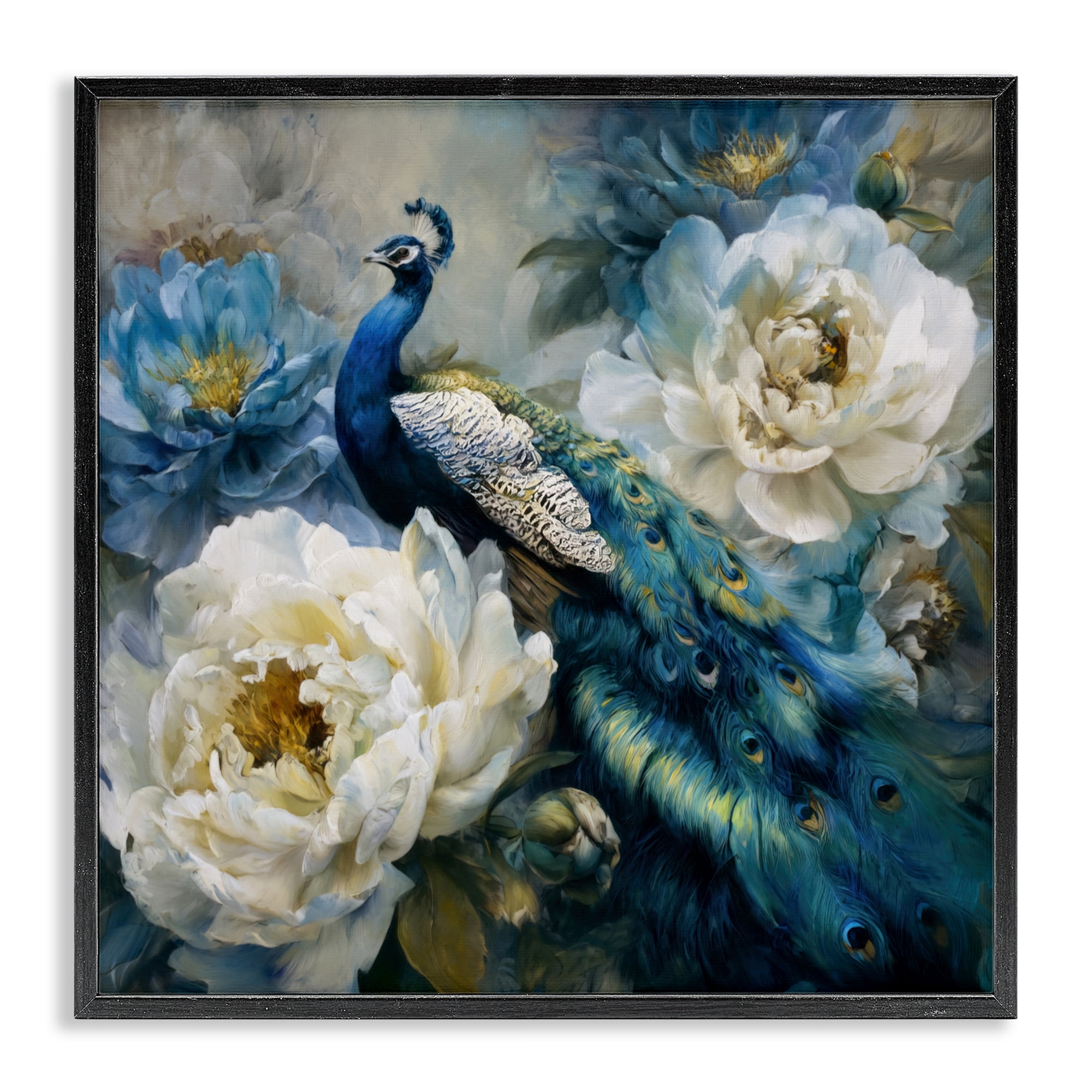 Stupell Industries Pretty Peacock with Roses Black Framed Giclee Art, design by Tina LeCour