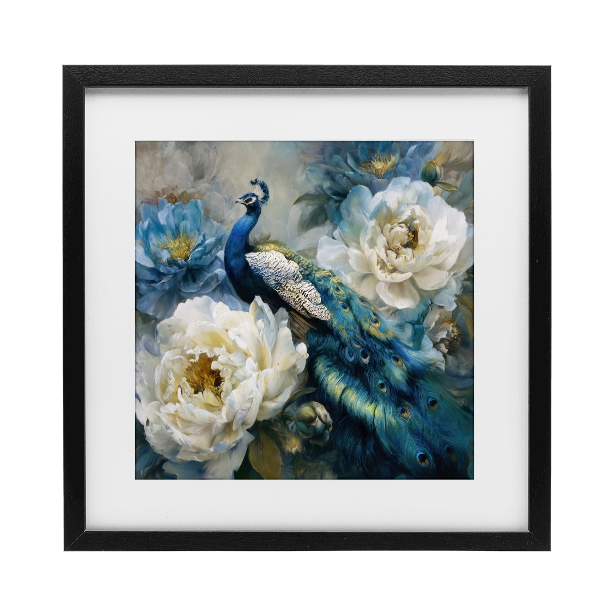 Stupell Industries Pretty Peacock with Roses Black Framed Print Under Glass, design by Tina LeCour