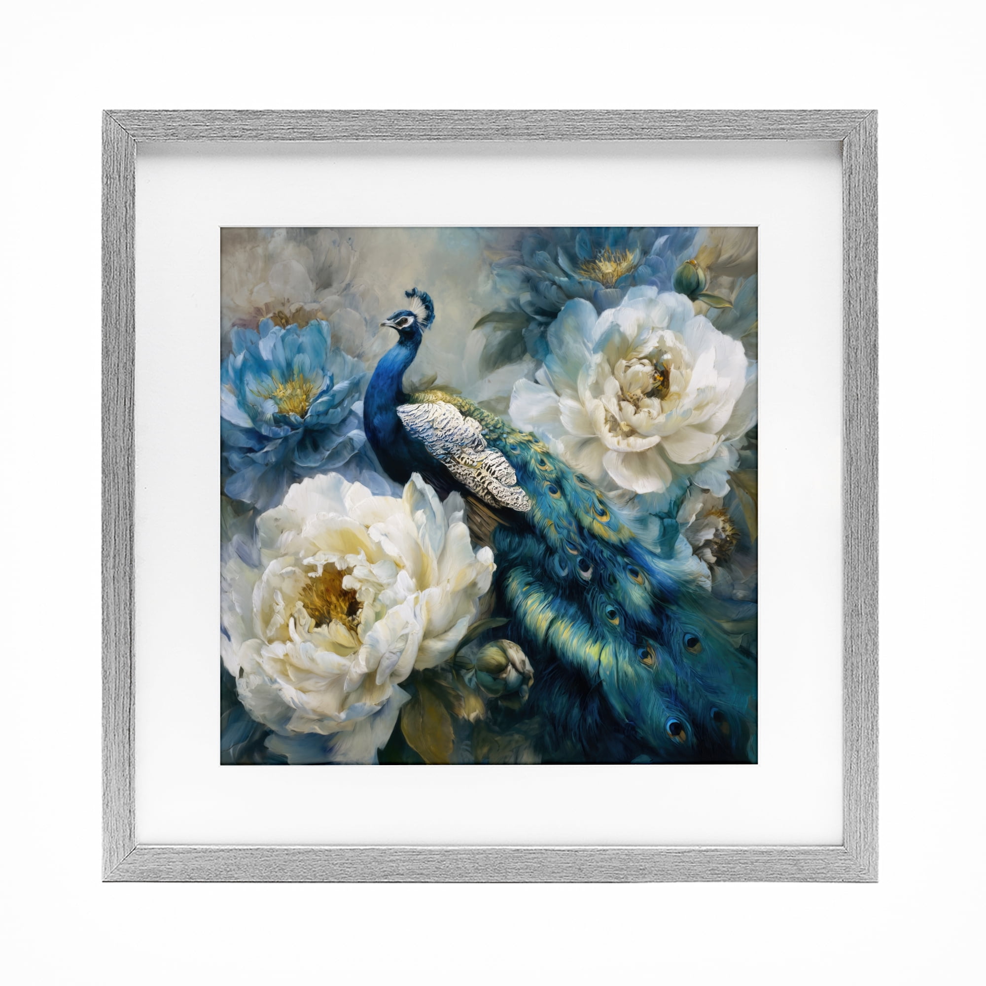 Stupell Industries Pretty Peacock with Roses Gray Framed Print Under Glass, design by Tina LeCour