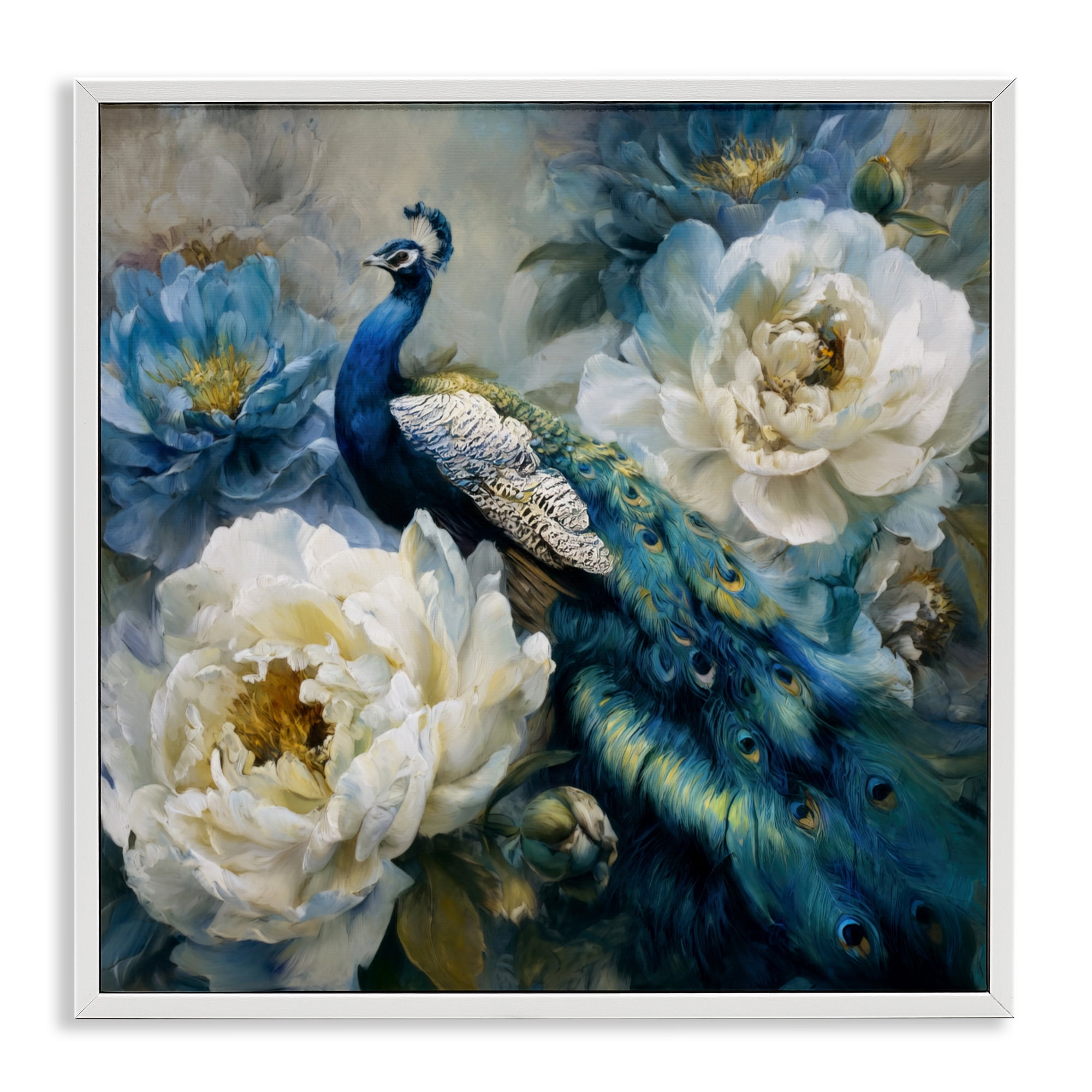 Stupell Industries Pretty Peacock with Roses White Framed Giclee Art, design by Tina LeCour