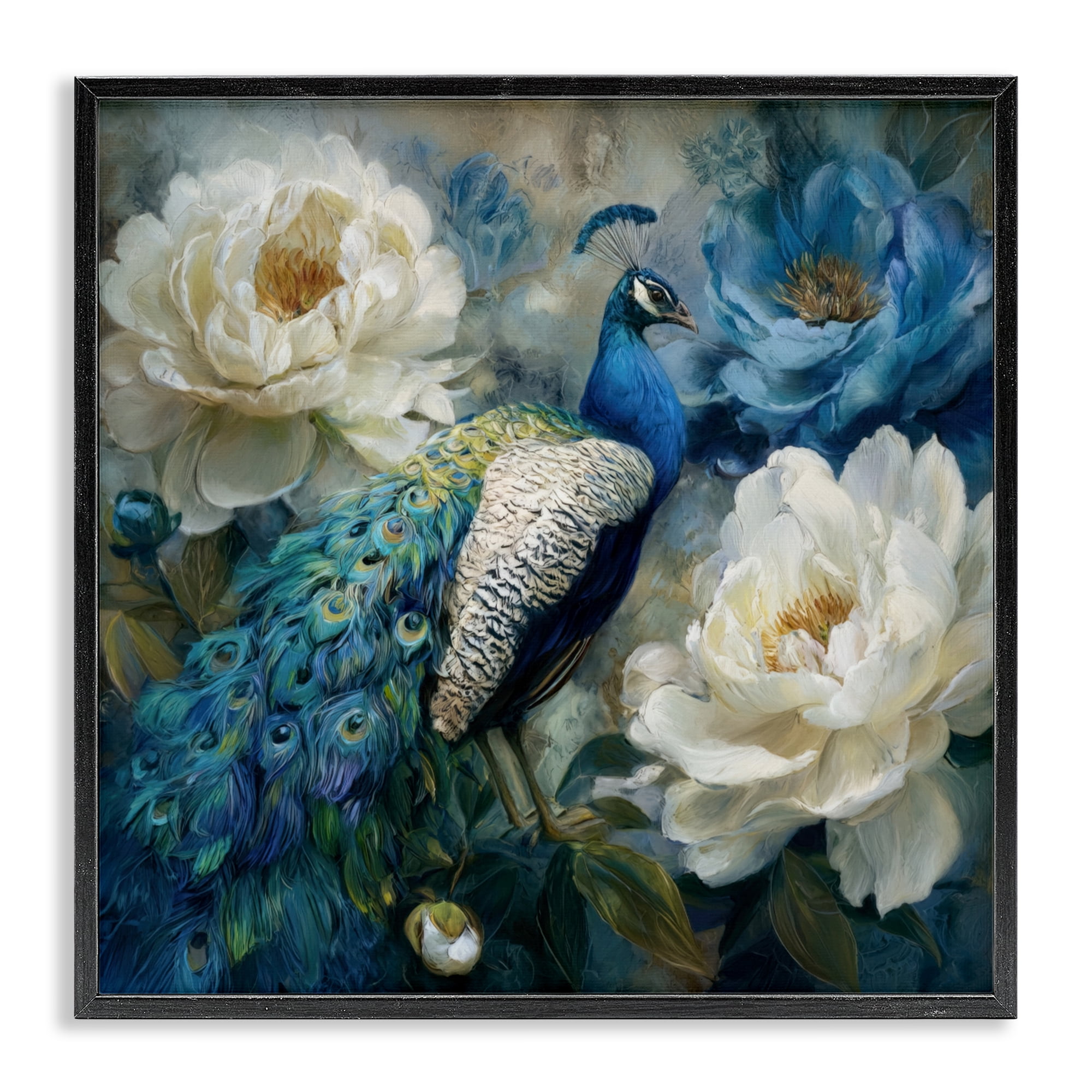 Stupell Industries Pretty Peony Peacock Black Framed Giclee Art, design by Tina LeCour