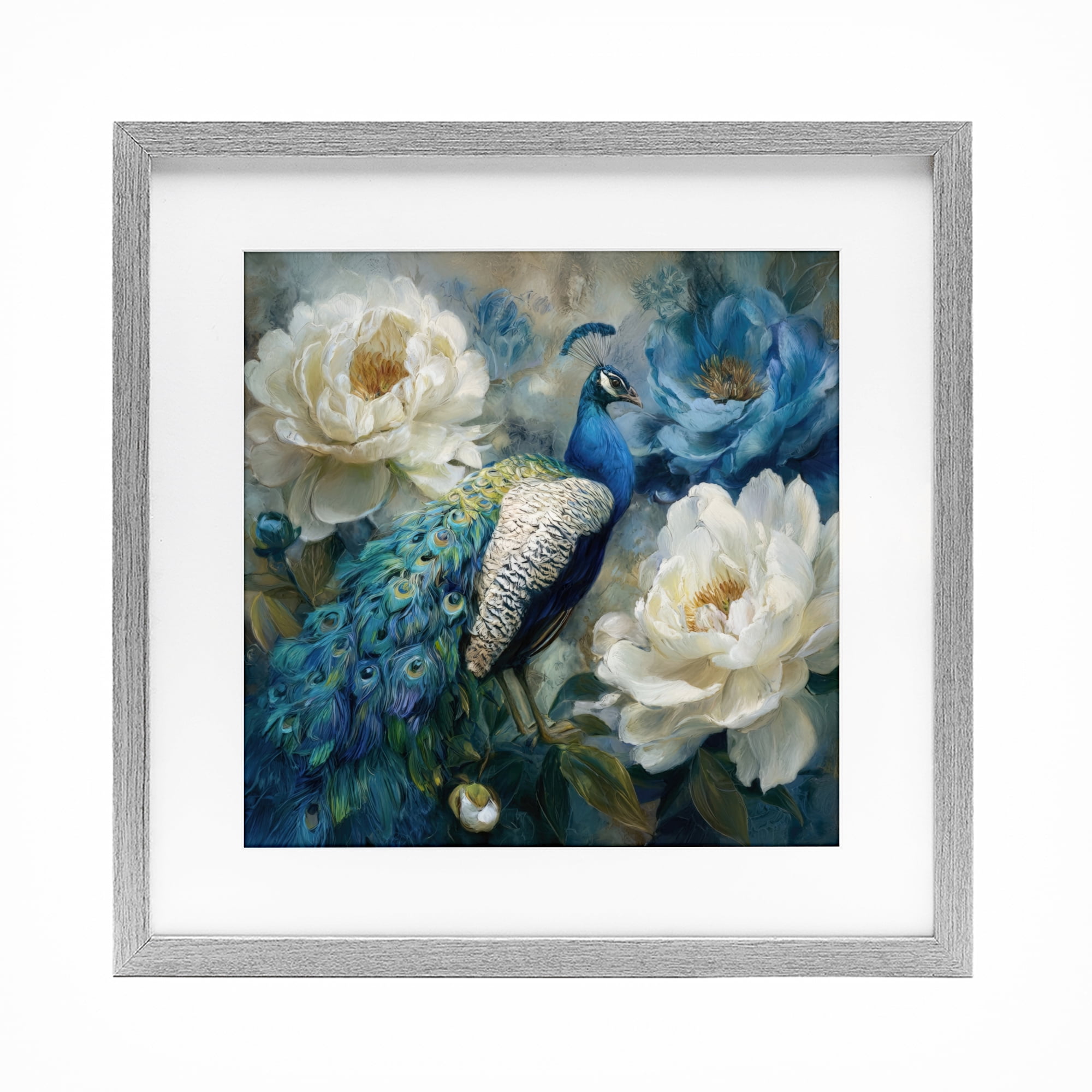 Stupell Industries Pretty Peony Peacock Gray Framed Print Under Glass, design by Tina LeCour
