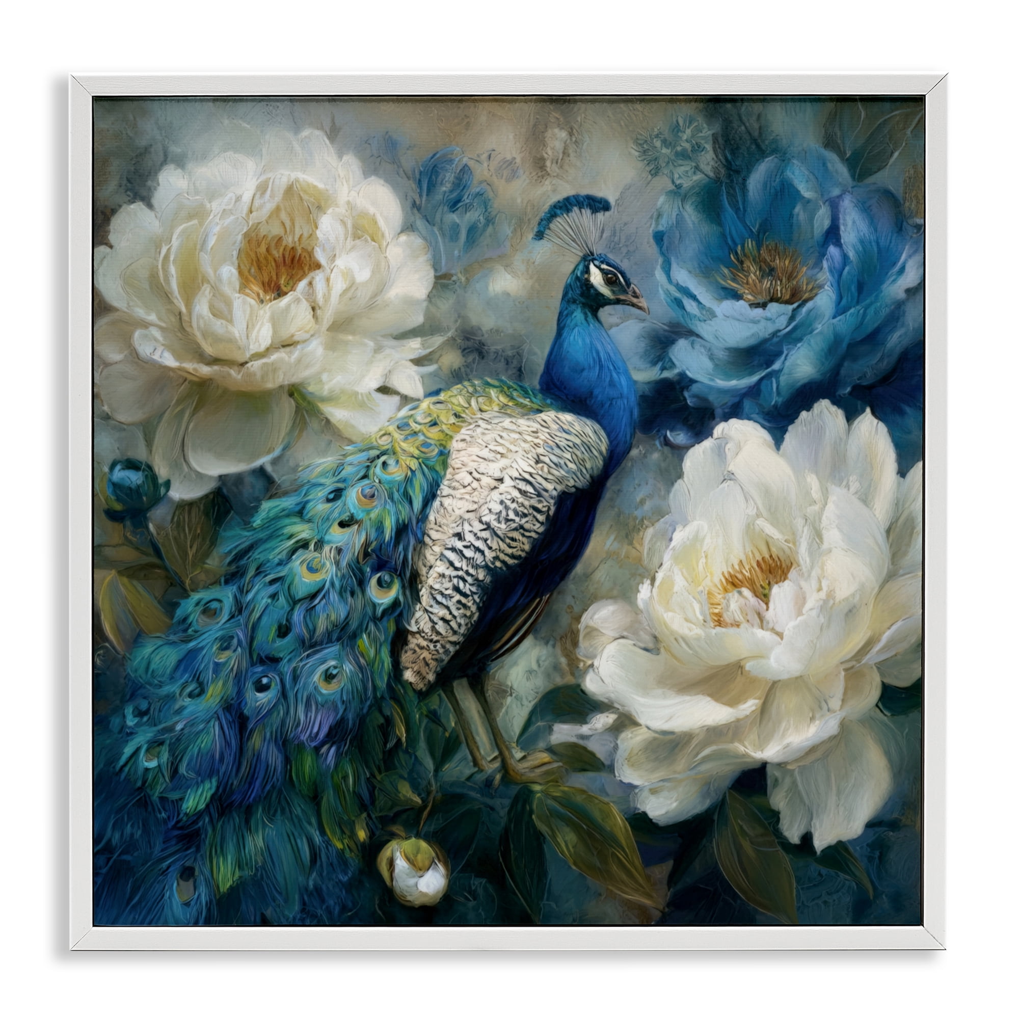 Stupell Industries Pretty Peony Peacock White Framed Giclee Art, design by Tina LeCour