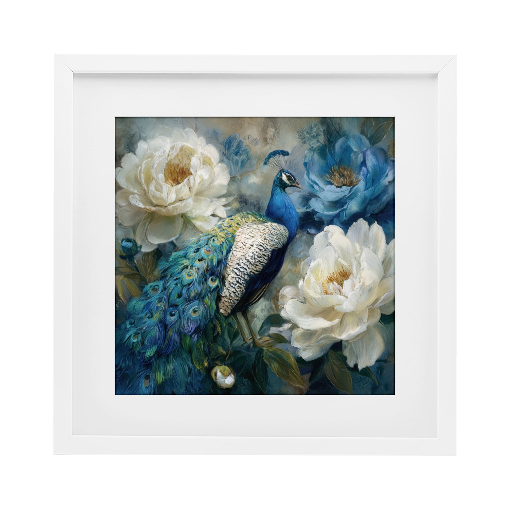 Stupell Industries Pretty Peony Peacock White Framed Print Under Glass, design by Tina LeCour