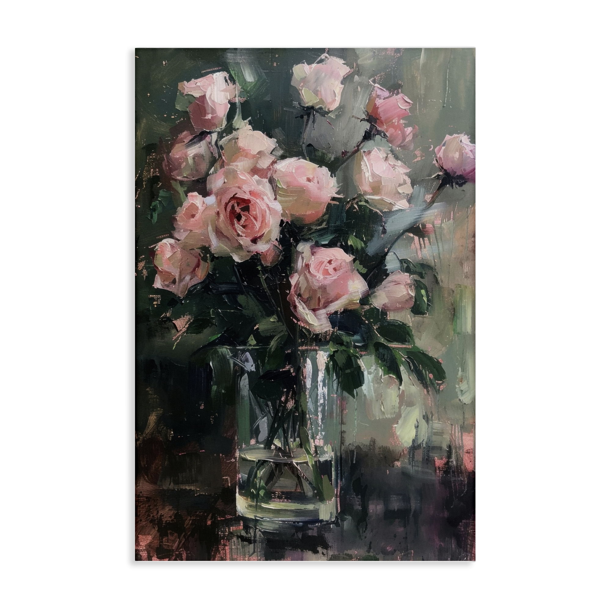 Stupell Industries Pretty Pink Roses Vase Plants & Flowers Painting Wrapped Canvas Art Print Wall Art, 16 x 24