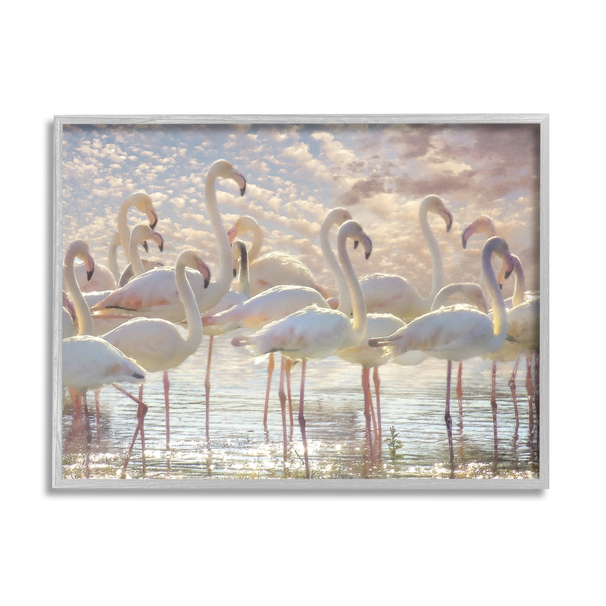 Stupell Industries Pretty Pink White Flamingos Standing Sparkling Water Clouds , 20 x 16, Design by Steve Hunziker