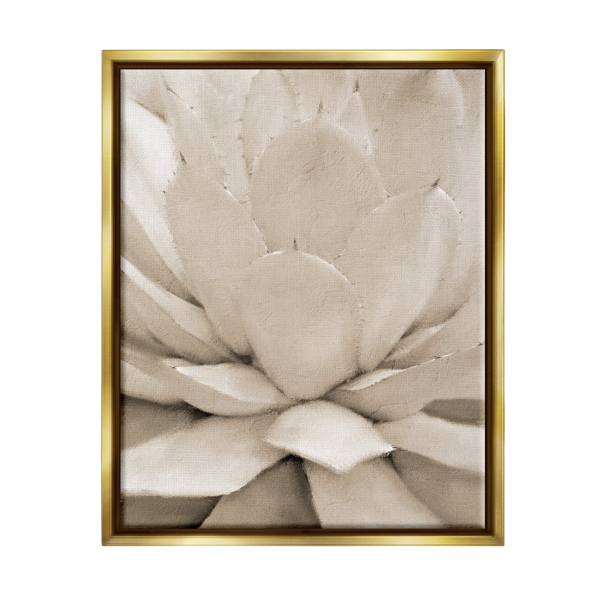 Stupell Industries Prickly Agave Plant Monochromatic Beige Desert Succulent Metallic Gold Framed Floating Canvas Wall Art, 24x30, by Kim Allen
