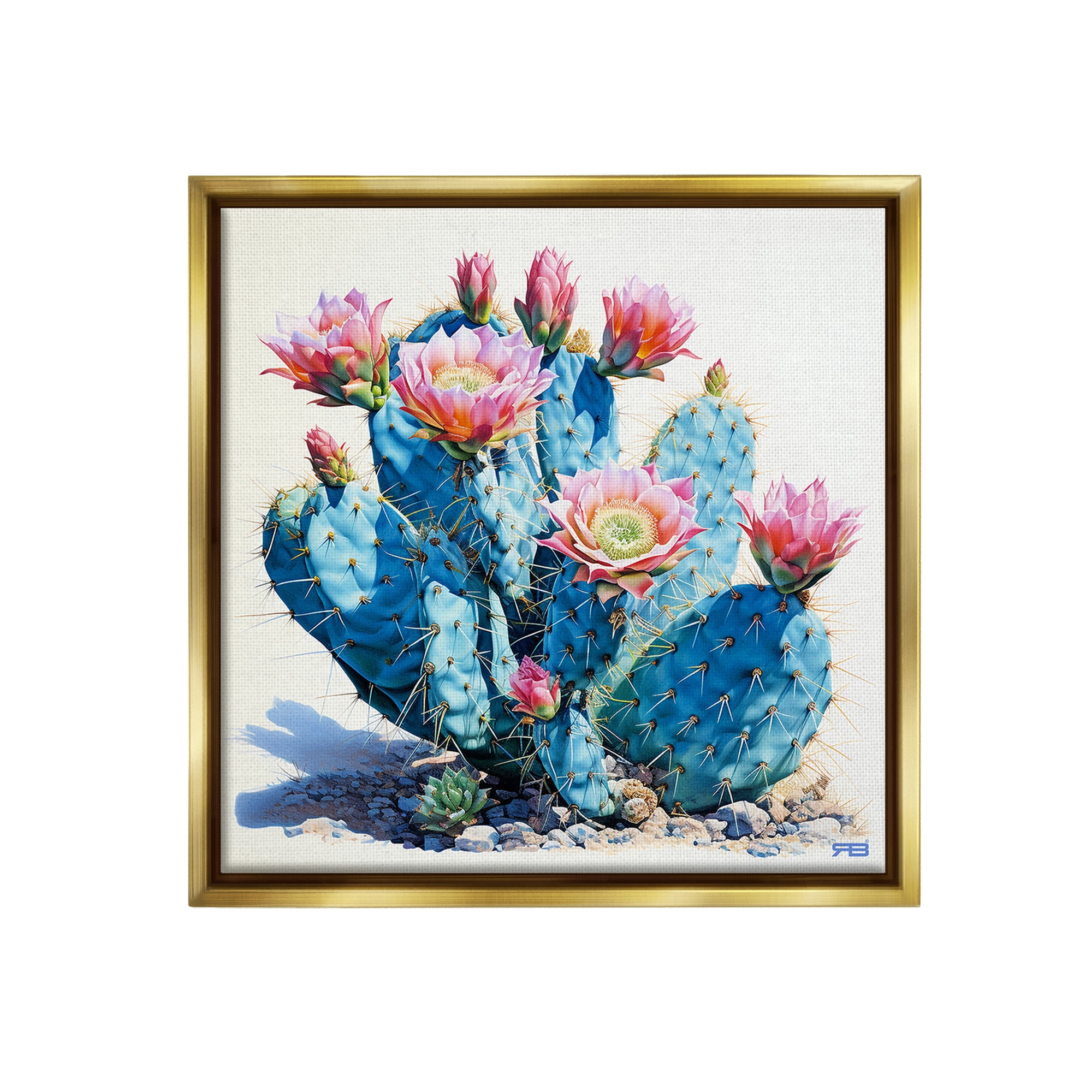Stupell Industries Prickly Cactus Blossoms Botanical & Floral Painting Gold Floater Framed Canvas Art Print Wall Art, 18 x 18