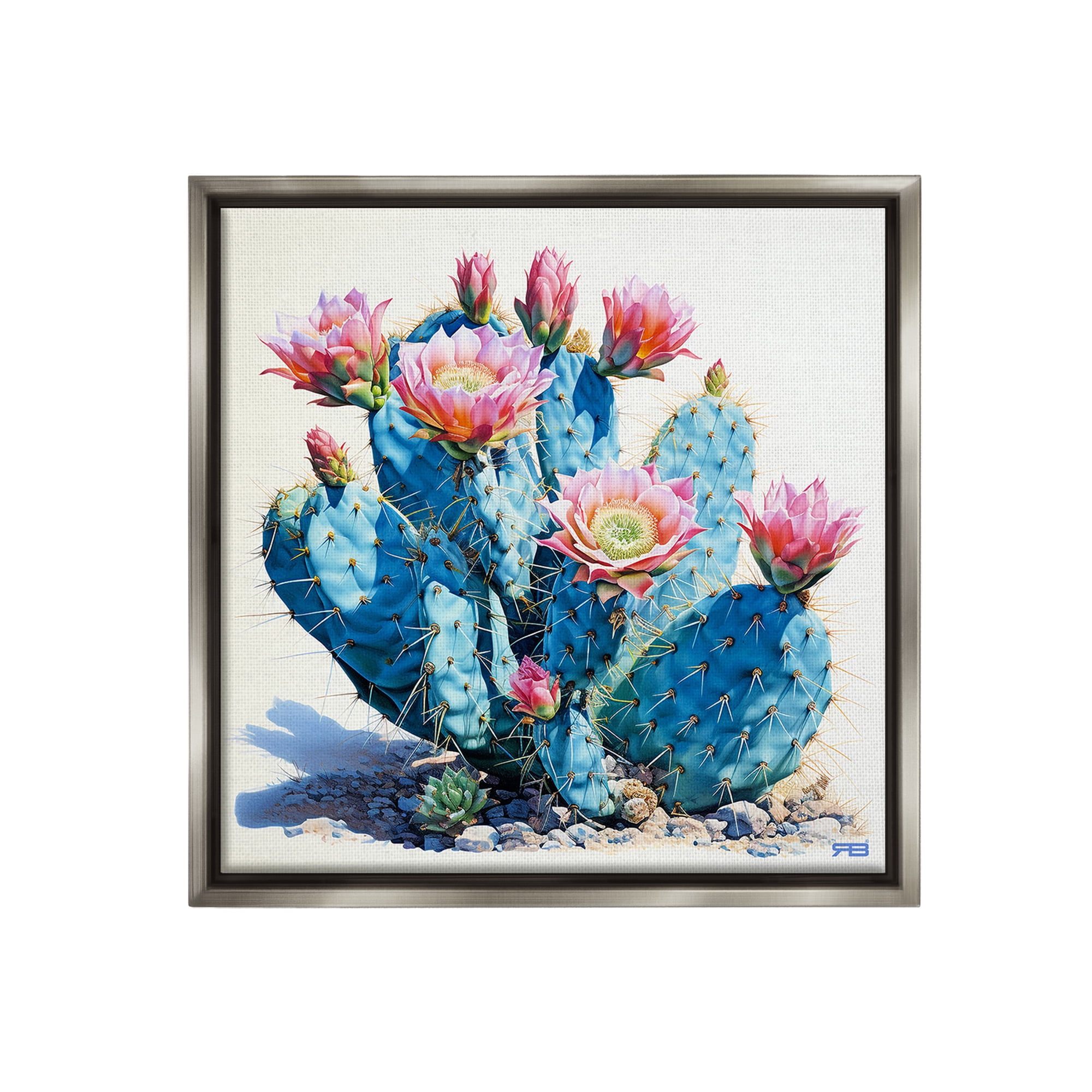 Stupell Industries Prickly Cactus Blossoms Botanical & Floral Painting Gray Floater Framed Canvas Art Print Wall Art, 18 x 18