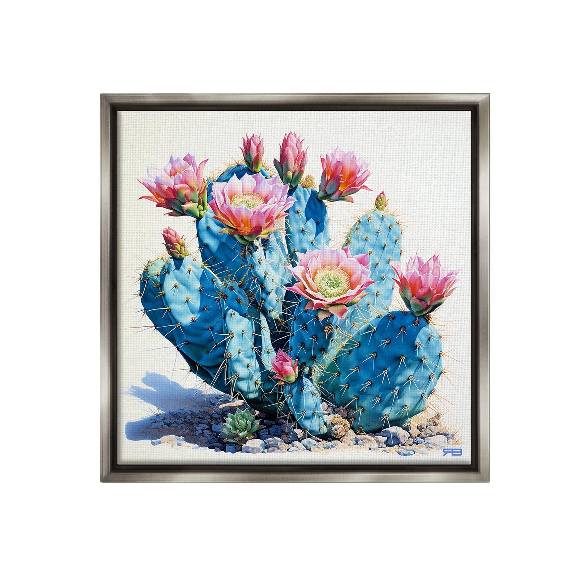 Stupell Industries Prickly Cactus Blossoms Botanical & Floral Painting Gray Floater Framed Canvas Art Print Wall Art, 25 x 25