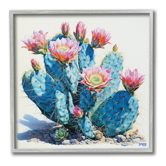 Stupell Industries Prickly Cactus Blossoms Botanical & Floral Painting Gray Framed Art Print Wall Art, 24 x 24