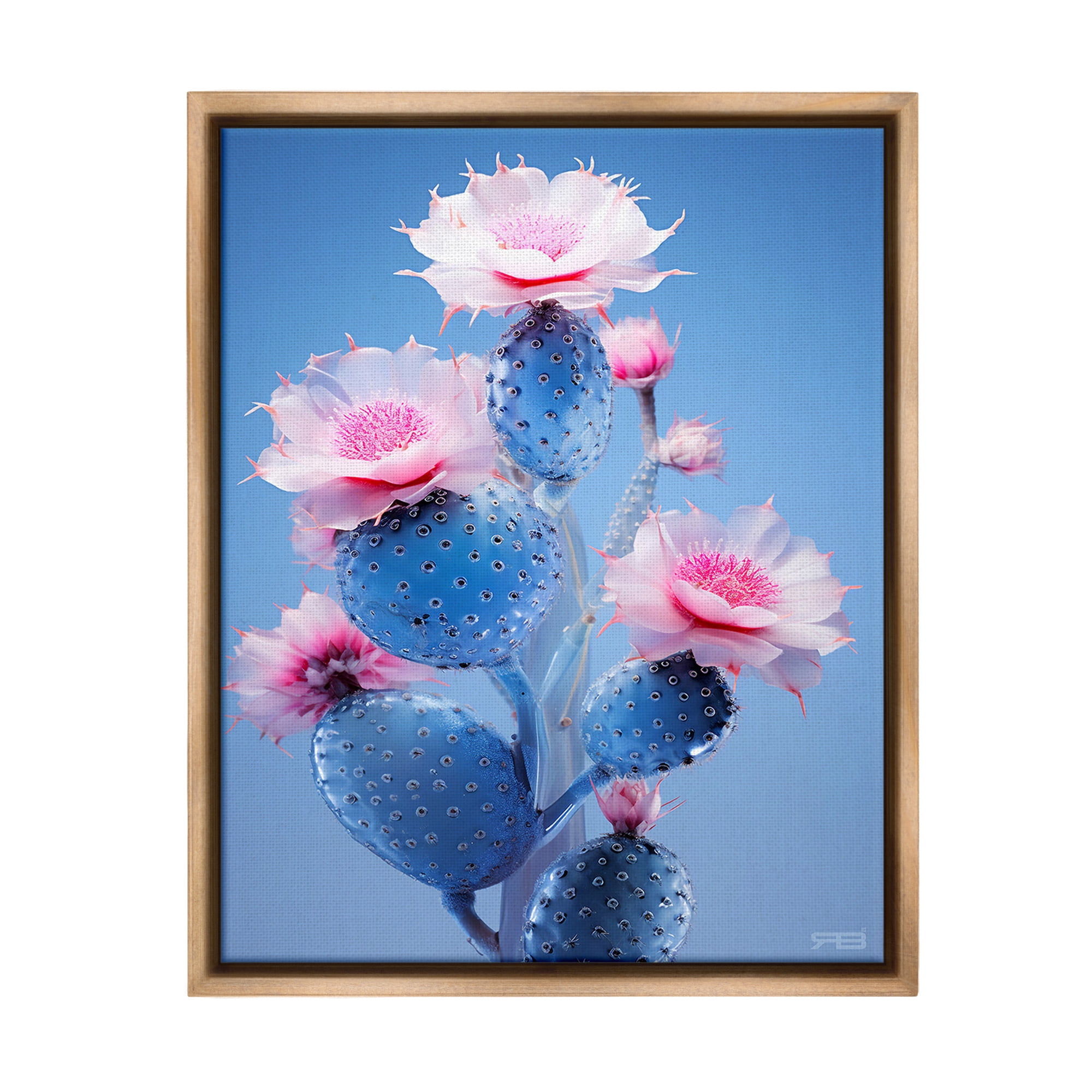 Stupell Industries Prickly Cactus Flowers Botanical & Floral Painting Brown Floater Framed Canvas Art Print Wall Art, 17 x 21