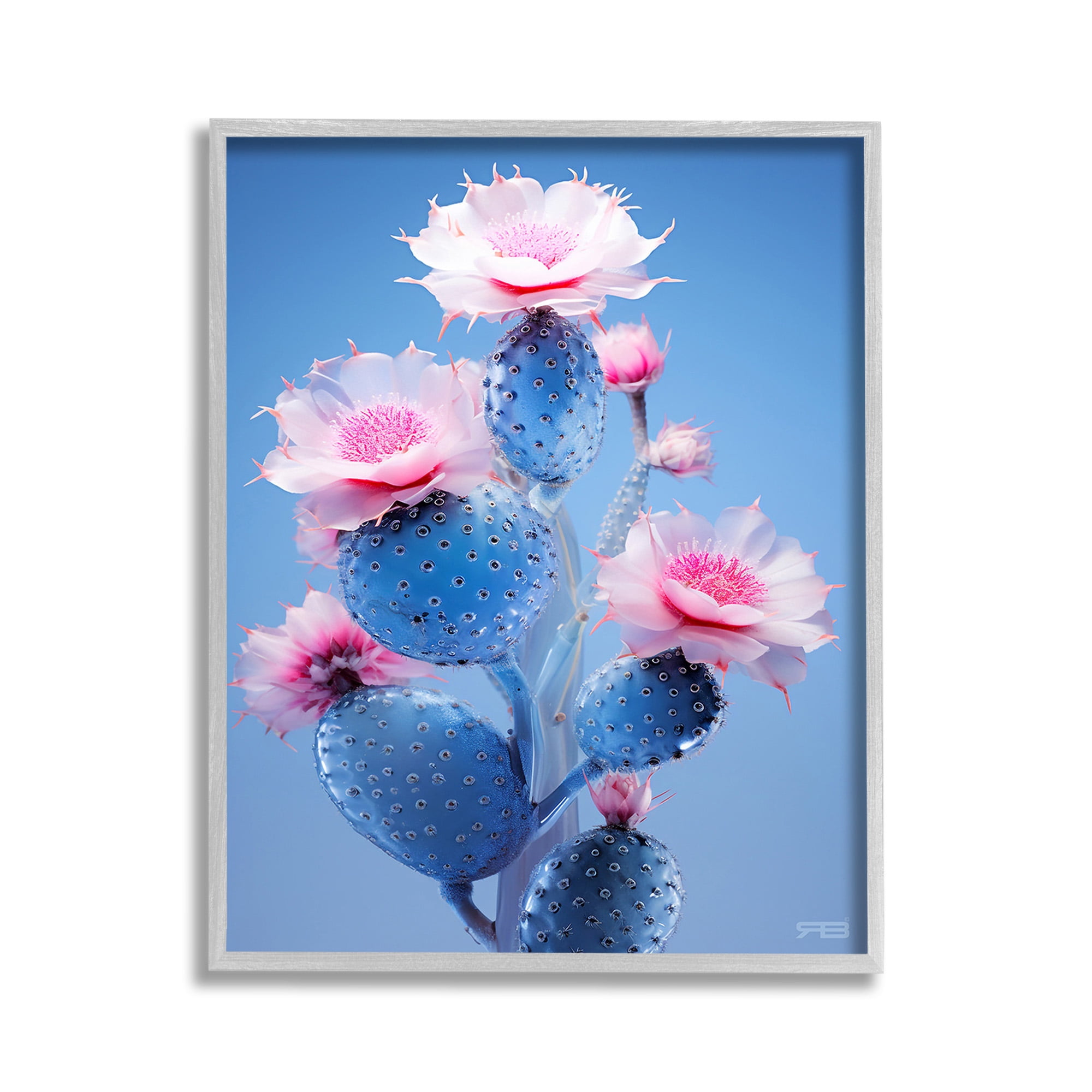 Stupell Industries Prickly Cactus Flowers Botanical & Floral Painting Gray Framed Art Print Wall Art, 11 x 14