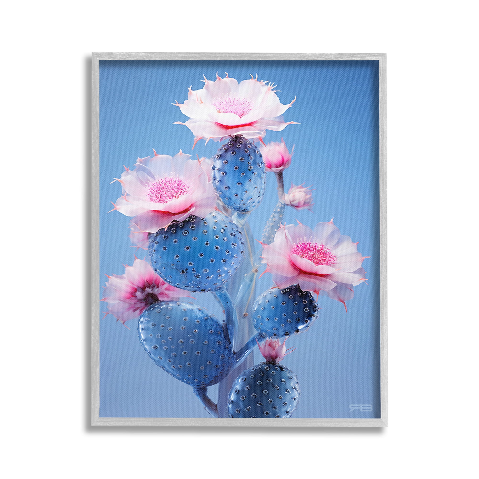 Stupell Industries Prickly Cactus Flowers Botanical & Floral Painting Gray Framed Art Print Wall Art, 16 x 20