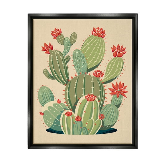 Stupell Industries Prickly Pear Cactus Botanicals Botanical & Floral Painting Black Floater Framed Art Print Wall Art