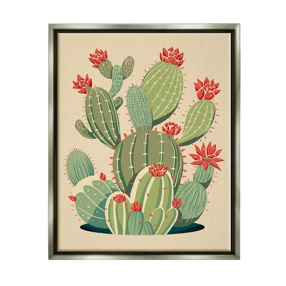 Stupell Industries Prickly Pear Cactus Botanicals Botanical & Floral Painting Gray Floater Framed Art Print Wall Art