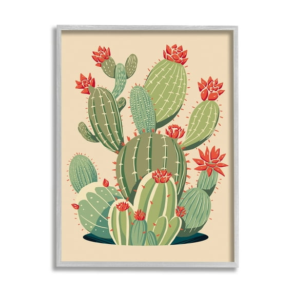 Stupell Industries Prickly Pear Cactus Botanicals Botanical & Floral Painting Gray Framed Art Print Wall Art
