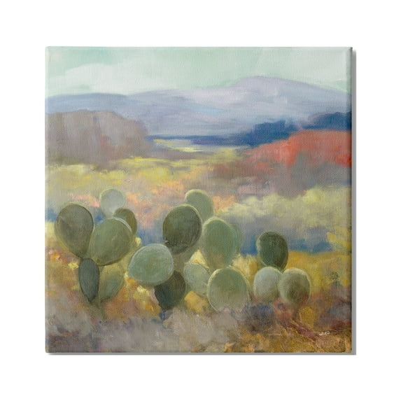 Stupell Industries Prickly Pear Cactus Plant Soft Desert Canyon Landscape Paintings Gallery-Wrapped Canvas Print Wall Art, 17x17, by Julia Purinton