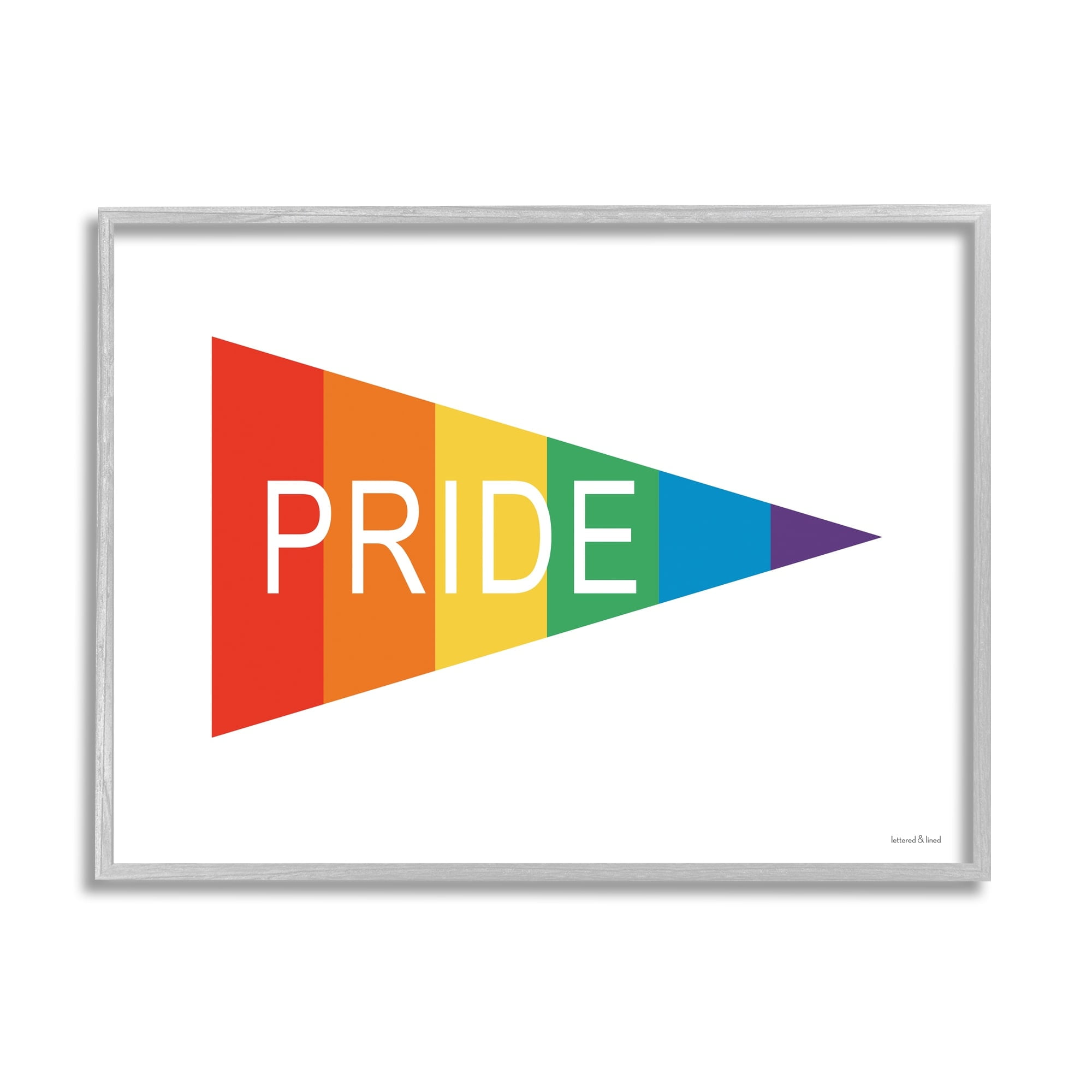 Stupell Industries Pride Phrase Rainbow Stripe Triangular Pennant Flag Shape, 20 x 16, Design by Lettered and Lined