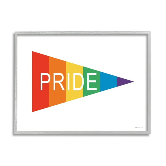 Stupell Industries Pride Phrase Rainbow Stripe Triangular Pennant Flag Shape, 30 x 24, Design by Lettered and Lined