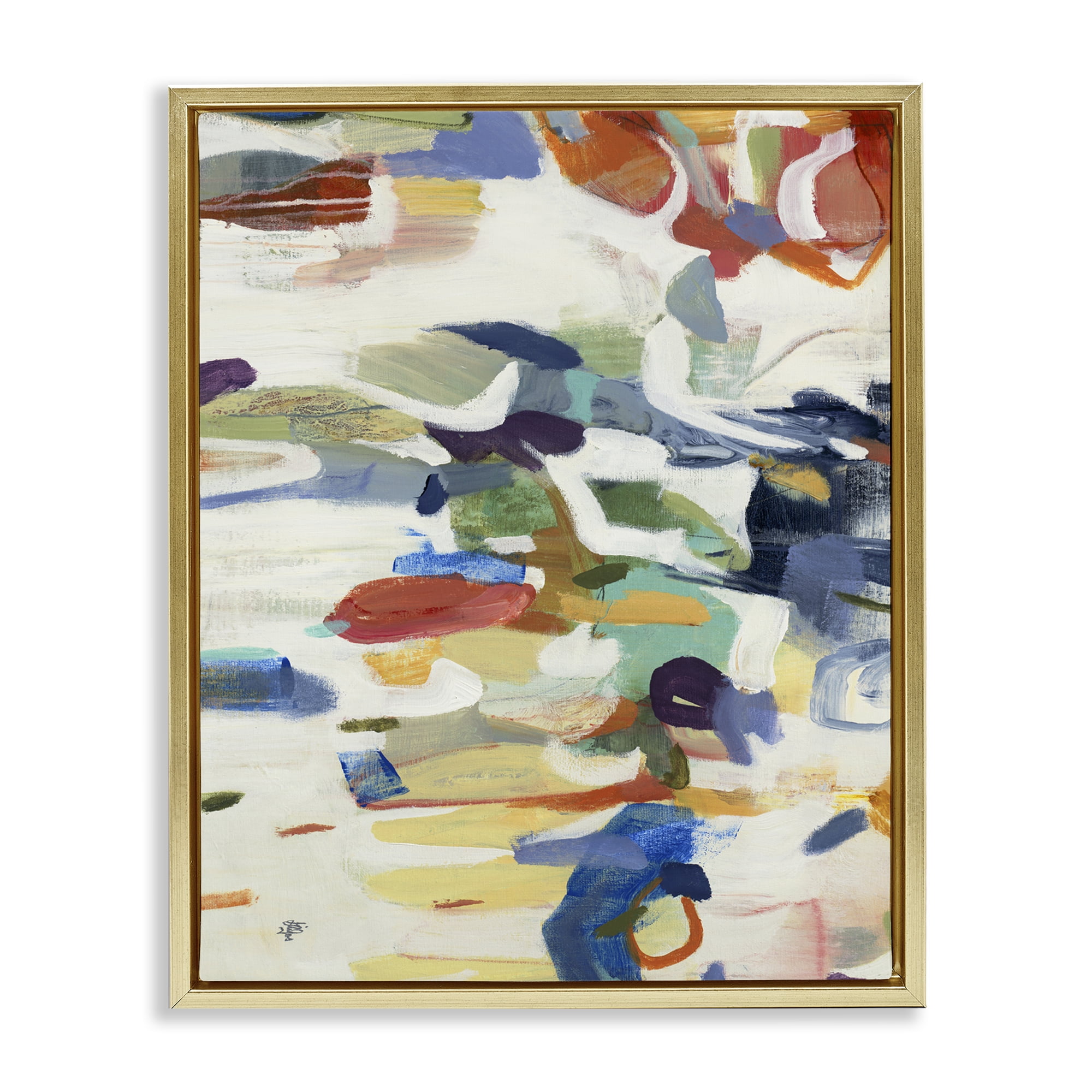 Stupell Industries Primary Hued Abstraction Gold Framed Floater Canvas Wall Art, design by Lisa Ridgers