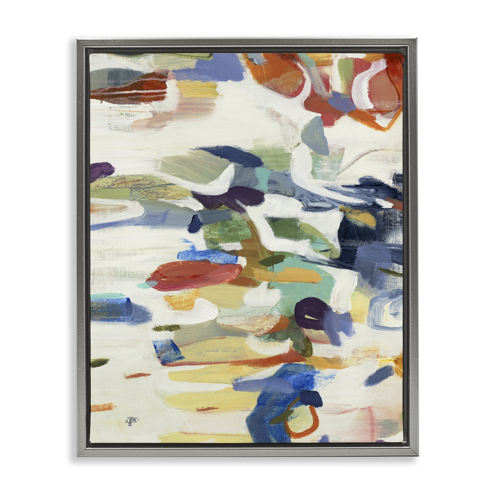 Stupell Industries Primary Hued Abstraction Gray Framed Floater Canvas Wall Art, design by Lisa Ridgers