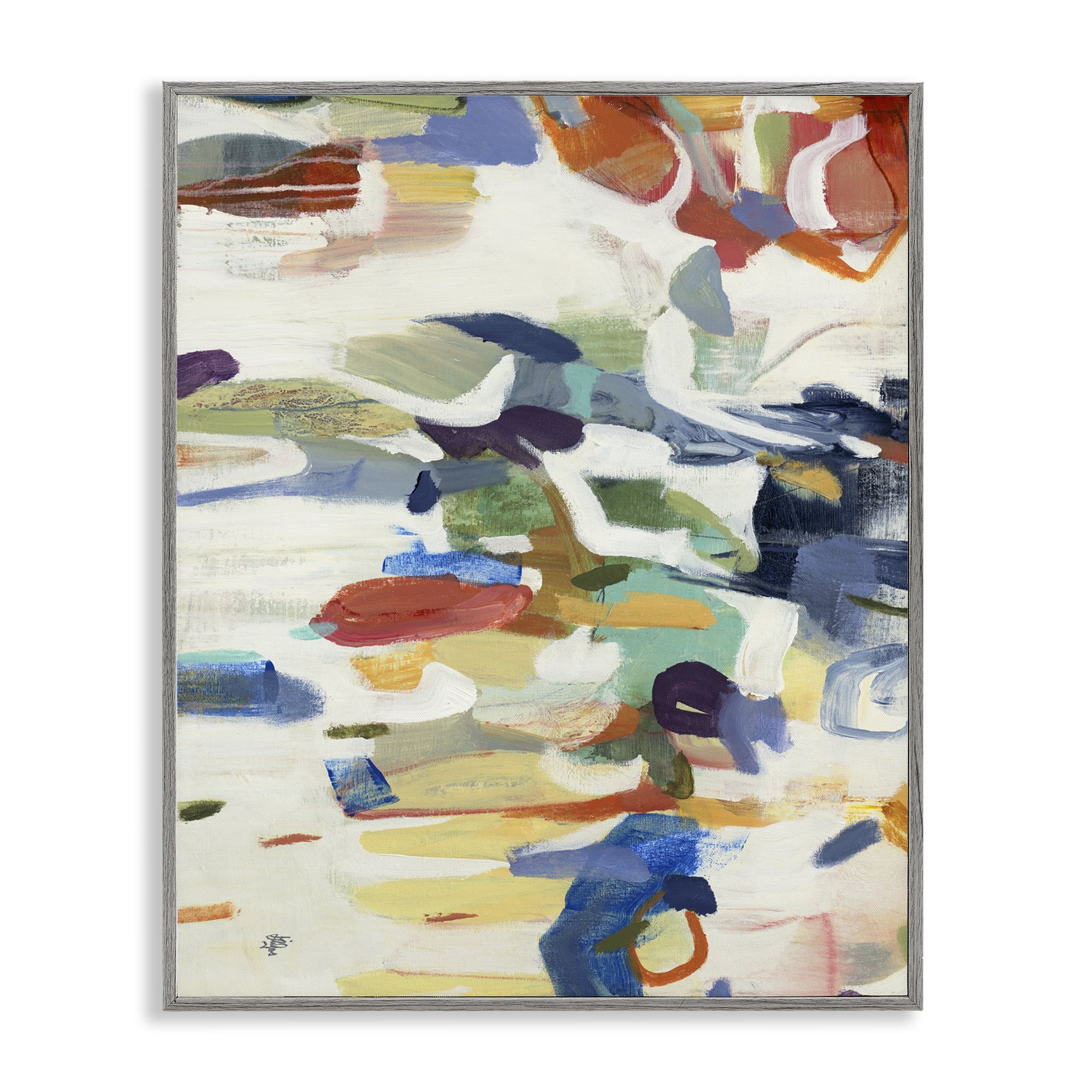 Stupell Industries Primary Hued Abstraction Gray Framed Giclee Art, design by Lisa Ridgers
