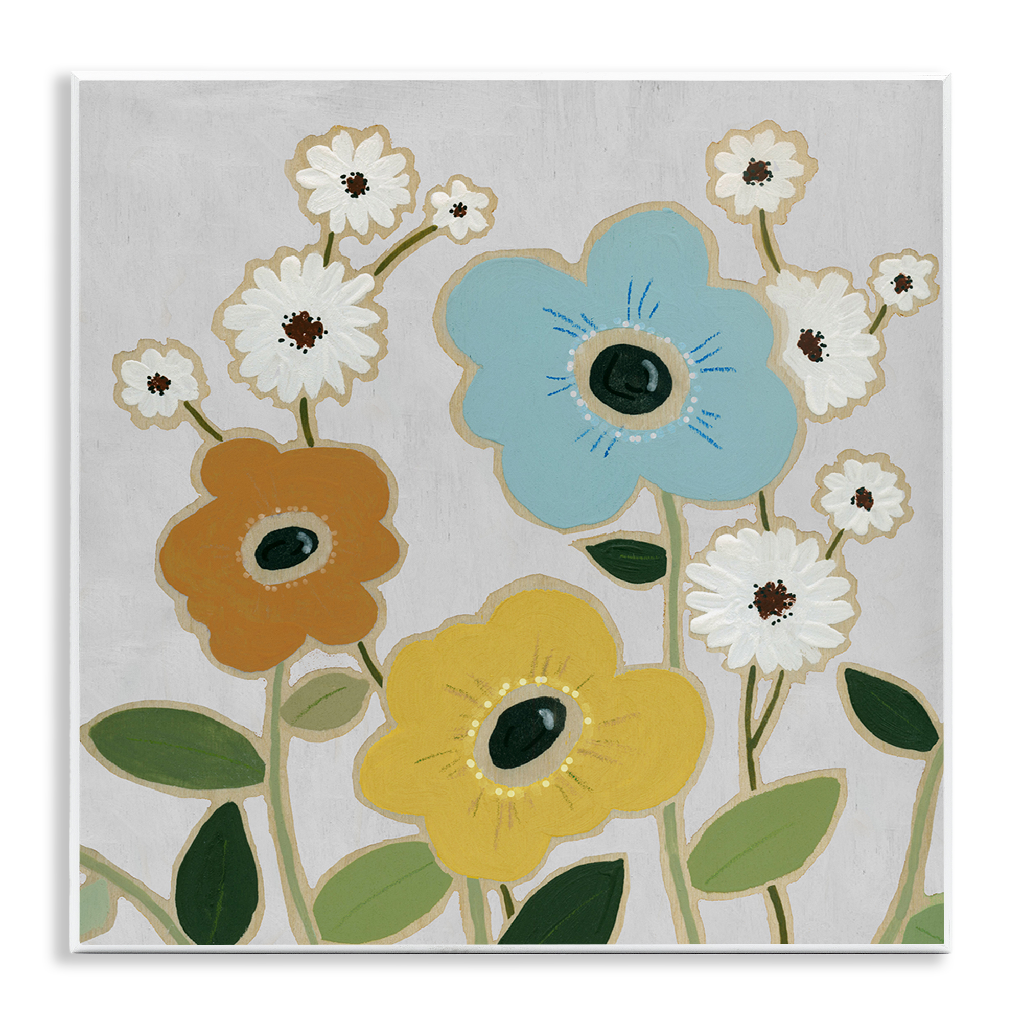 Stupell Industries Primary Hued Blossoms Plants & Flowers Painting Unframed Art Print Wall Art, 12 x 12