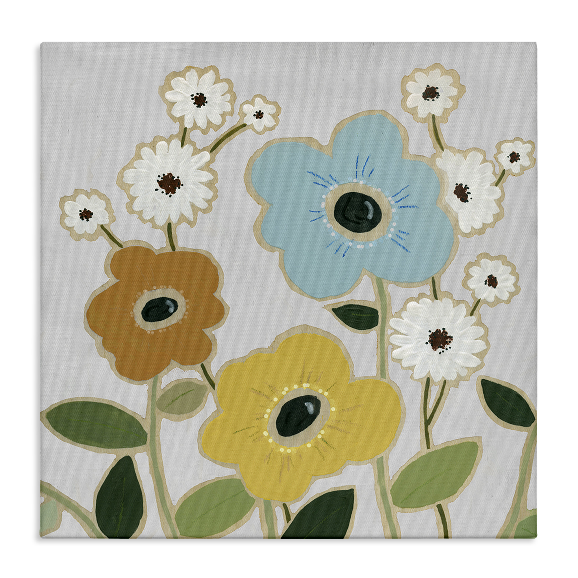 Stupell Industries Primary Hued Blossoms Plants & Flowers Painting Wrapped Canvas Art Print Wall Art, 17 x 17