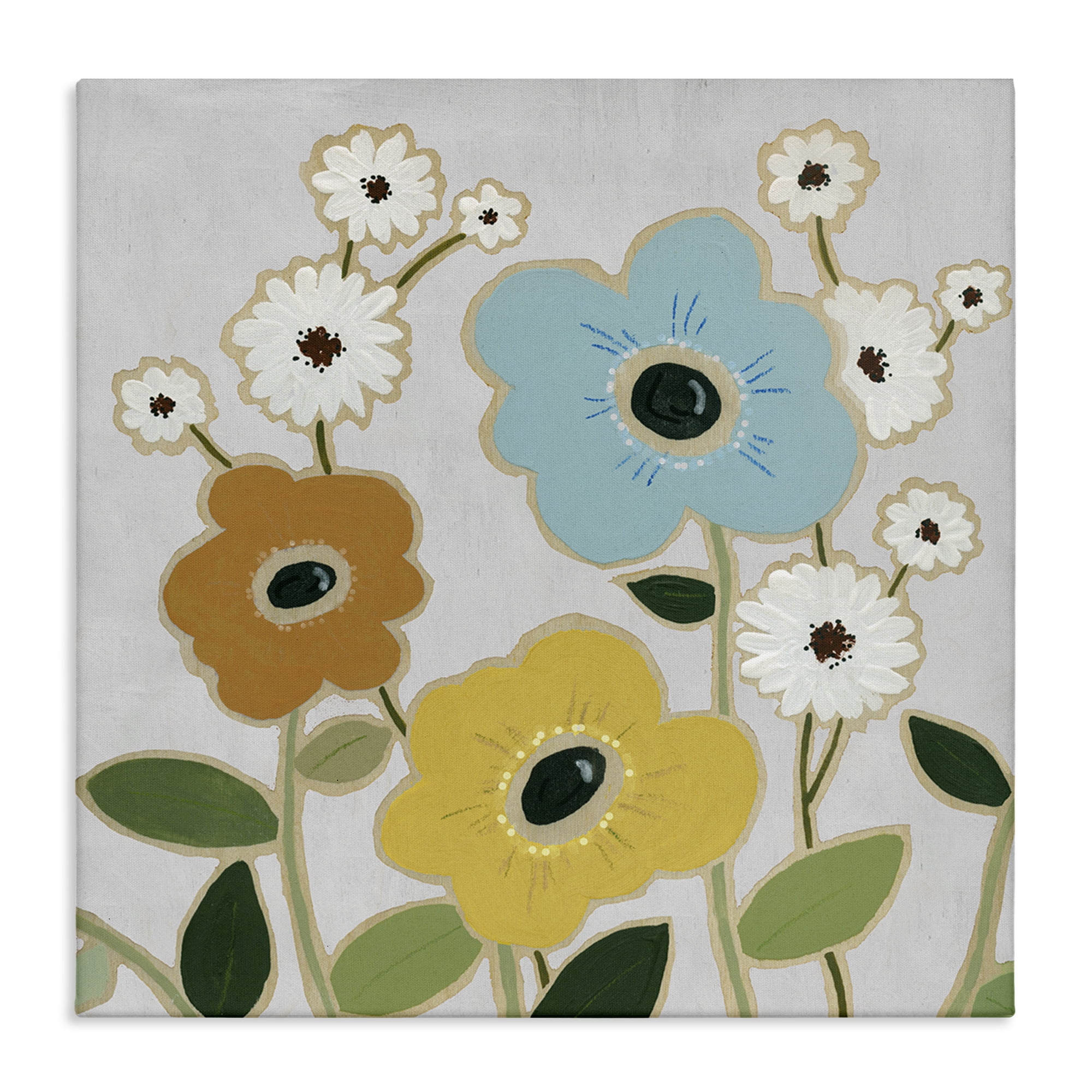 Stupell Industries Primary Hued Blossoms Plants & Flowers Painting Wrapped Canvas Art Print Wall Art, 30 x 30