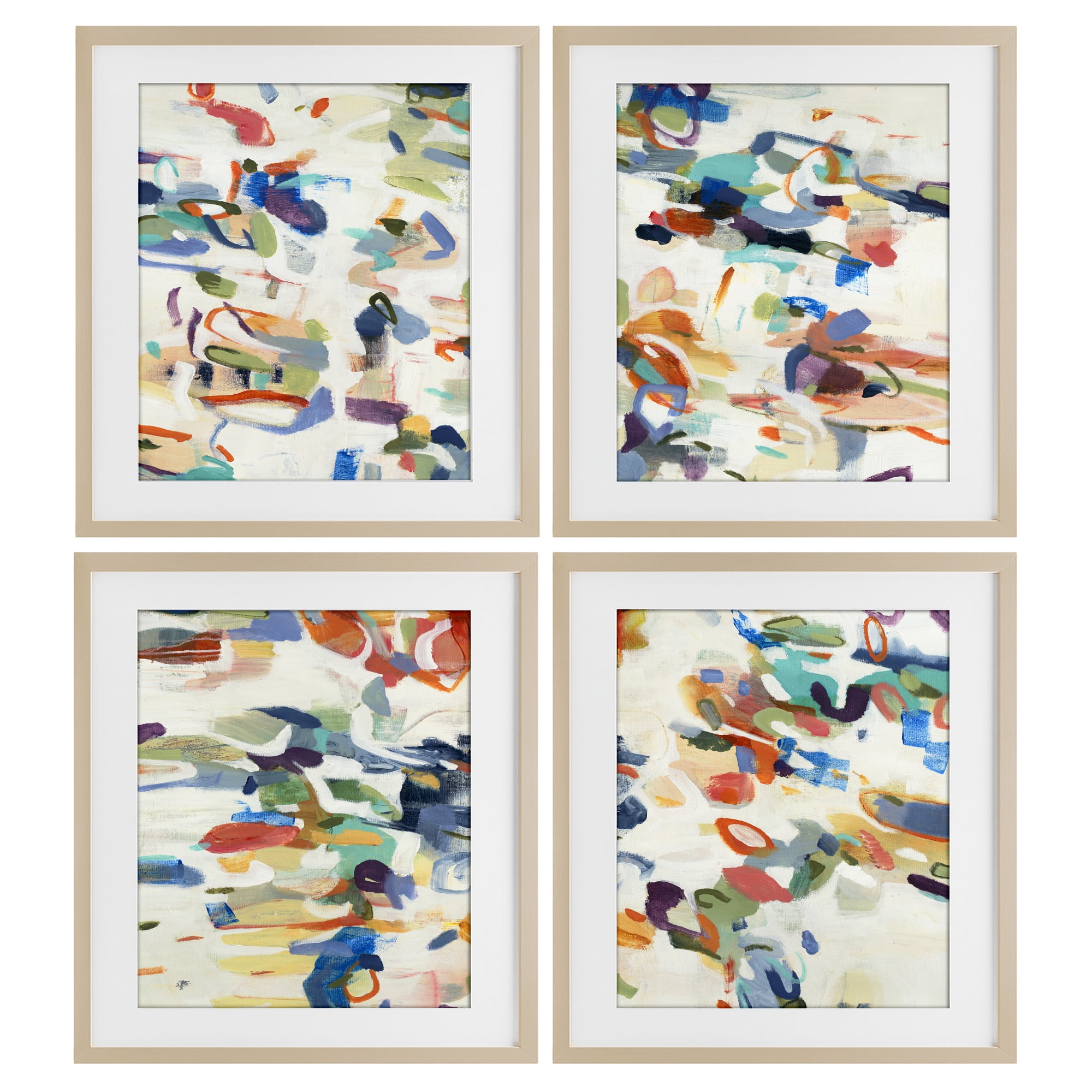 Stupell Industries Primary Hues Composition 4 Piece Birch Framed Print Under Glass Set, design by Lisa Ridgers