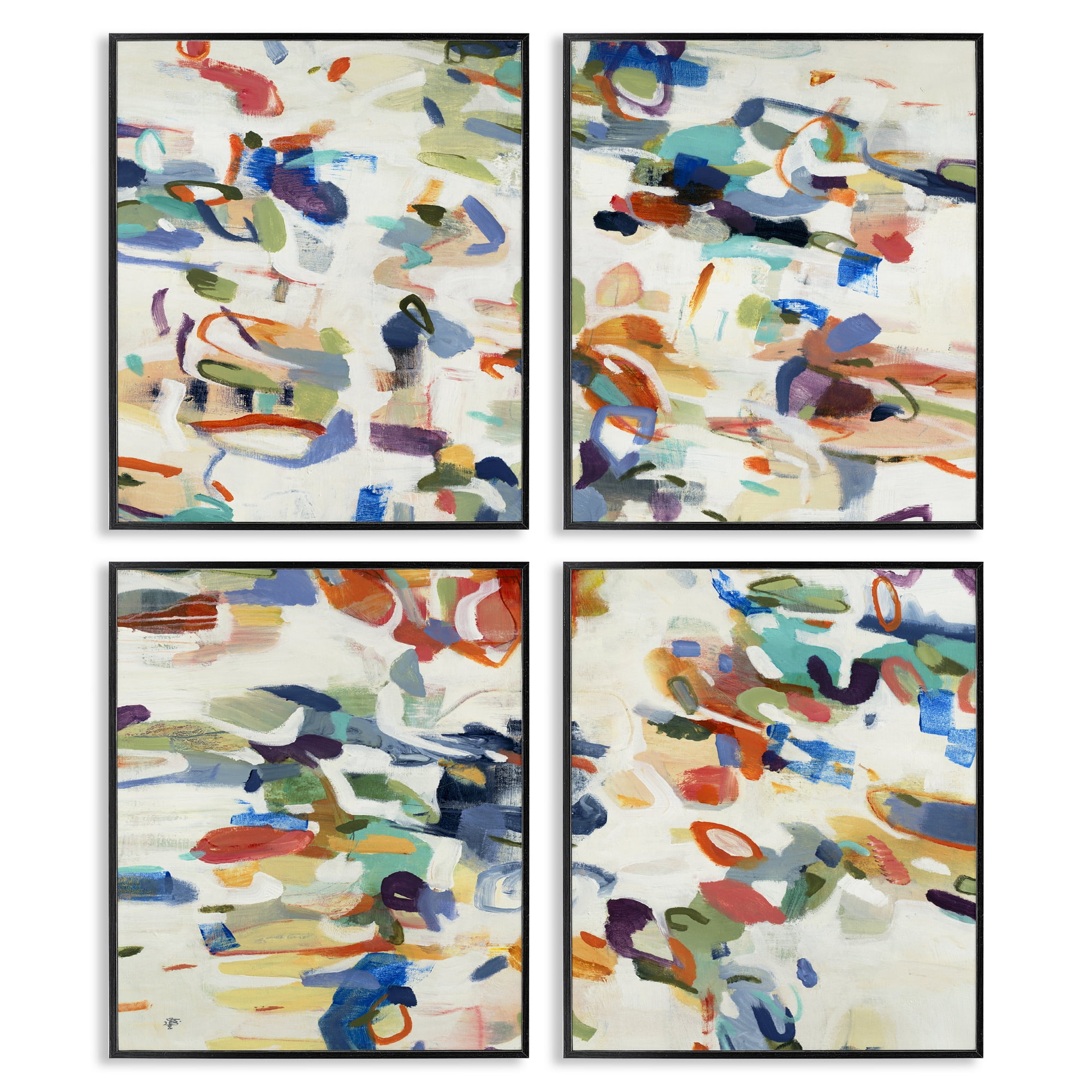 Stupell Industries Primary Hues Composition 4 Piece Black Framed Giclee Art Set, design by Lisa Ridgers